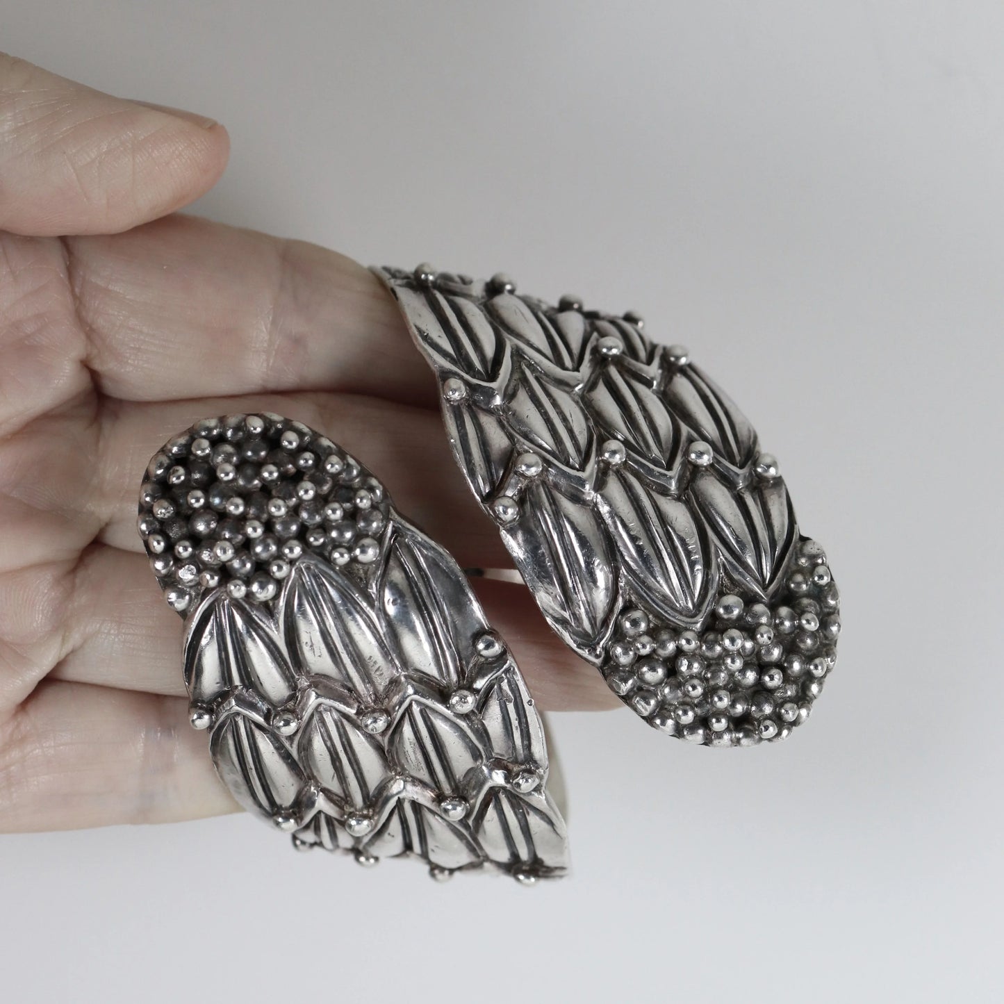 SOLD OUT: Margot de Taxco Foliate Berry Bangle | Vintage Sterling Silver | Spring Clamper Bracelet Taxco Mexico - Carmel Fine Silver Jewelry
