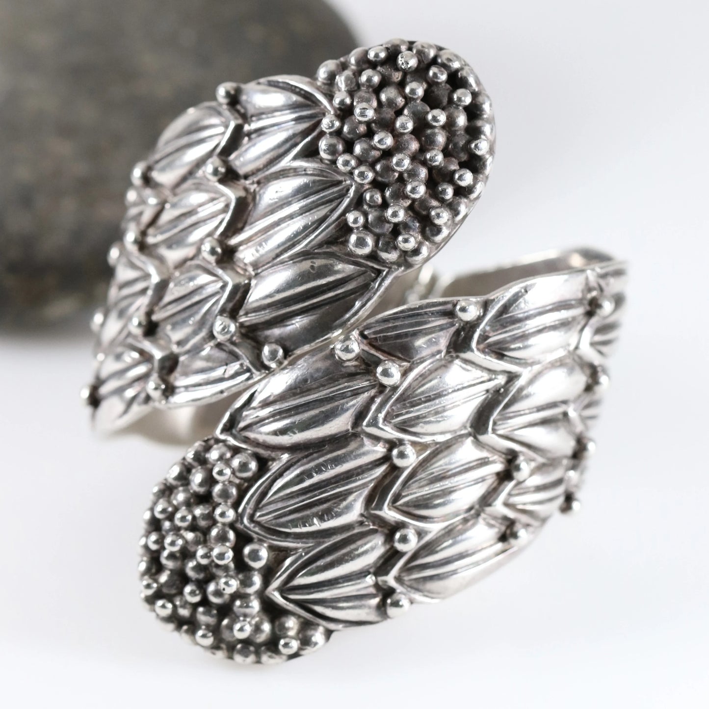 SOLD OUT: Margot de Taxco Foliate Berry Bangle | Vintage Sterling Silver | Spring Clamper Bracelet Taxco Mexico - Carmel Fine Silver Jewelry