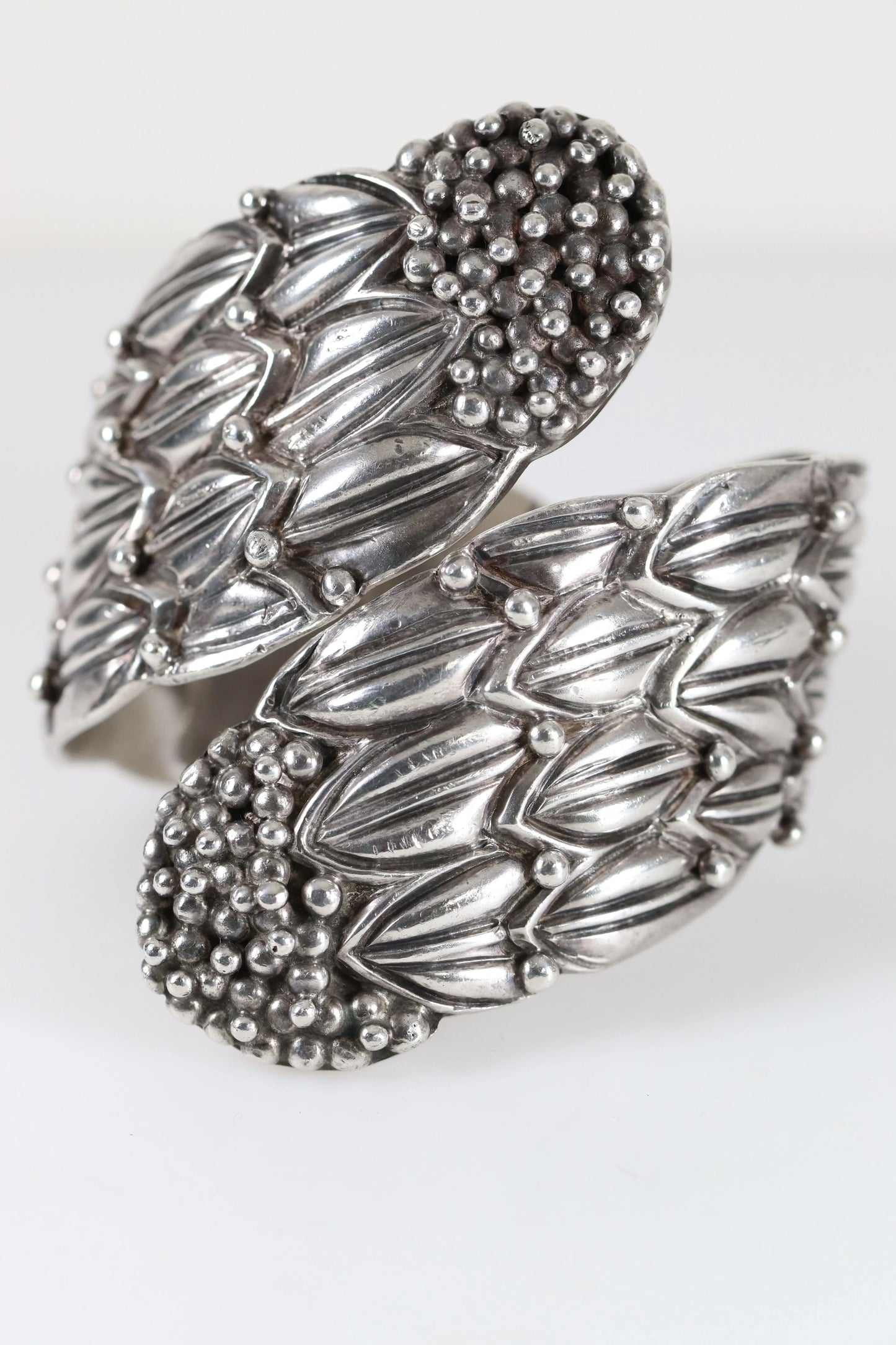SOLD OUT: Margot de Taxco Foliate Berry Bangle | Vintage Sterling Silver | Spring Clamper Bracelet Taxco Mexico - Carmel Fine Silver Jewelry