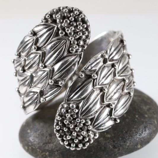 SOLD OUT: Margot de Taxco Foliate Berry Bangle | Vintage Sterling Silver | Spring Clamper Bracelet Taxco Mexico - Carmel FSJ