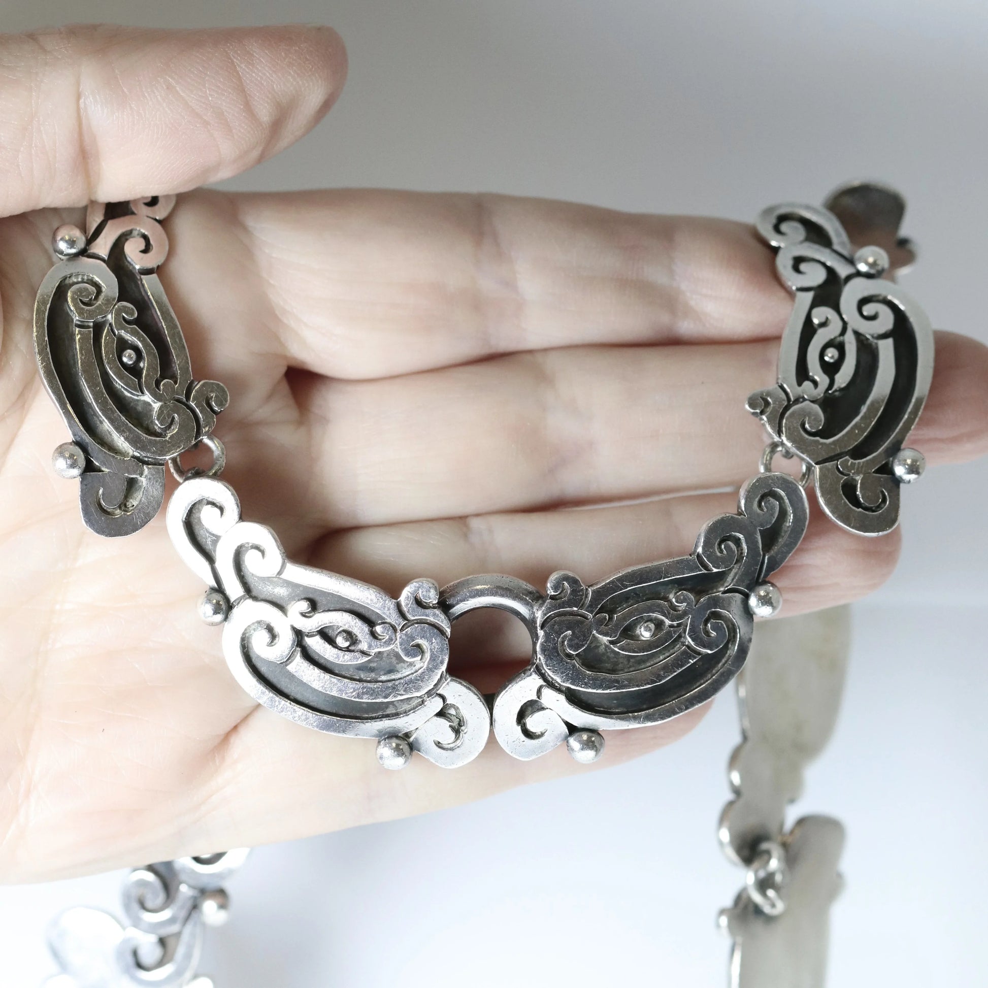 SOLD OUT: Margot de Taxco Tribal Motif Necklace | Vintage Sterling Silver | Mid-Century Taxco Mexico - Carmel Fine Silver Jewelry