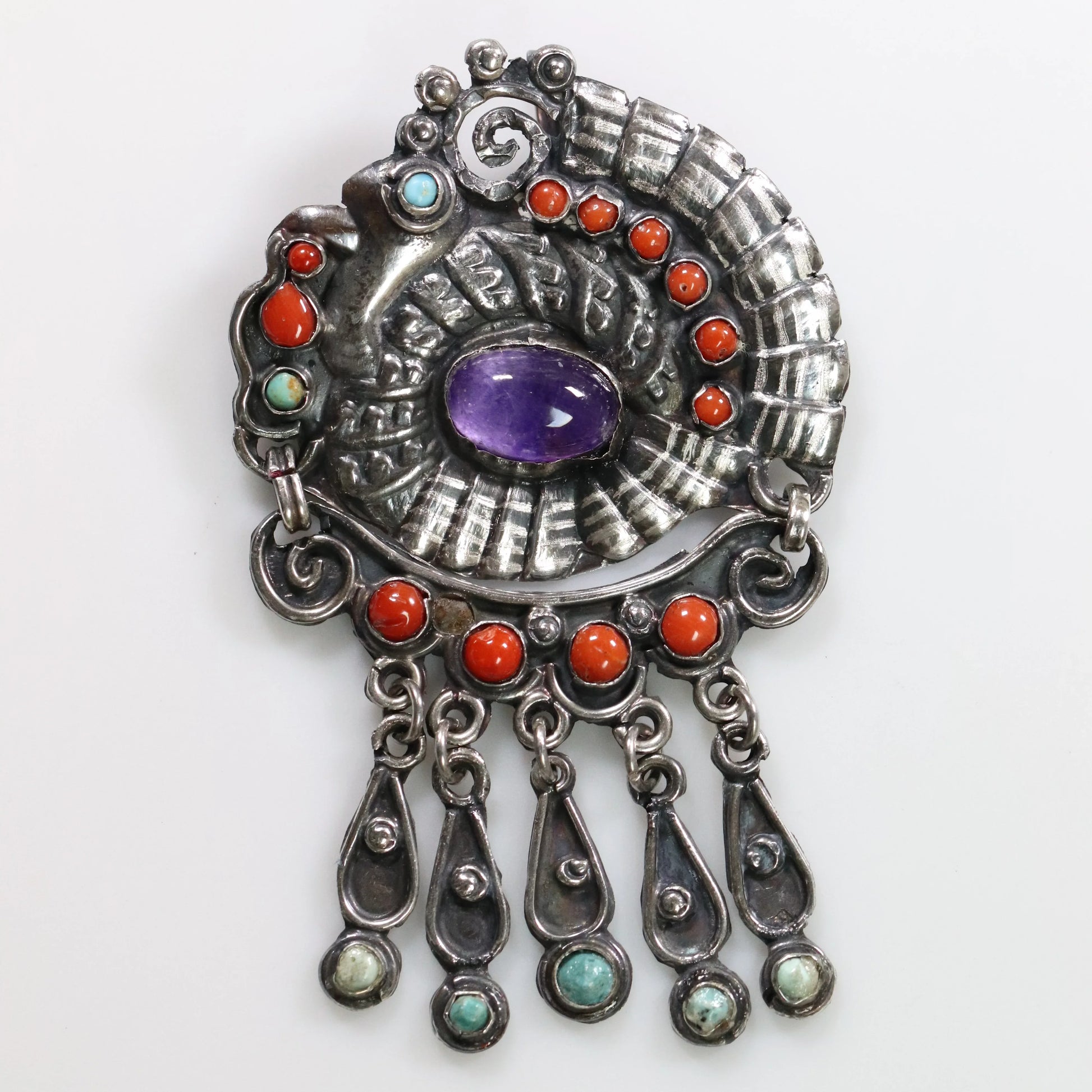 SOLD OUT: MATL Brooch or Pendant | Ricardo Salas Amethyst Cabochon Pin | Vintage Sterling Silver Mexico - Carmel Fine Silver Jewelry