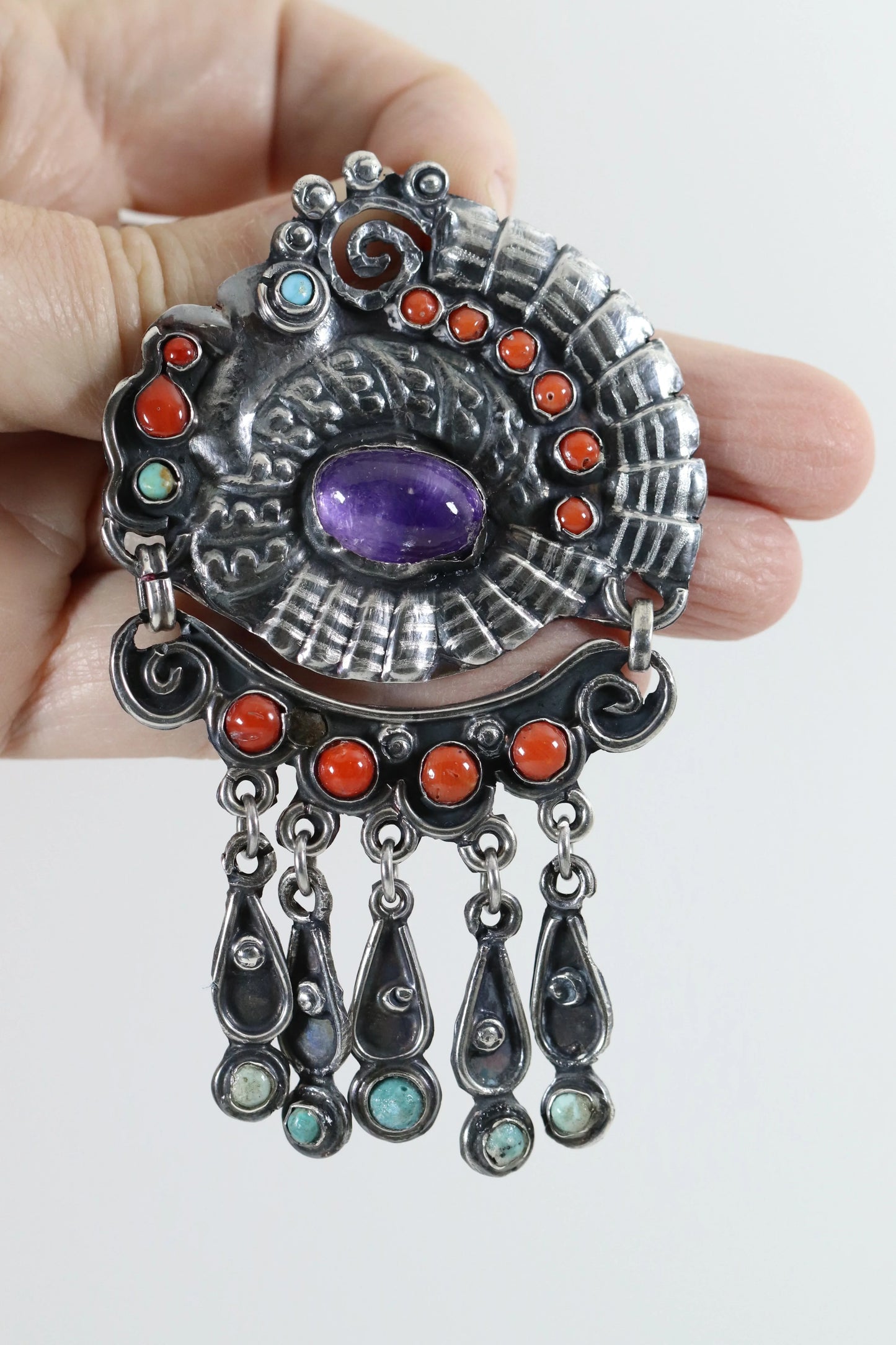 SOLD OUT: MATL Brooch or Pendant | Ricardo Salas Amethyst Cabochon Pin | Vintage Sterling Silver Mexico - Carmel Fine Silver Jewelry