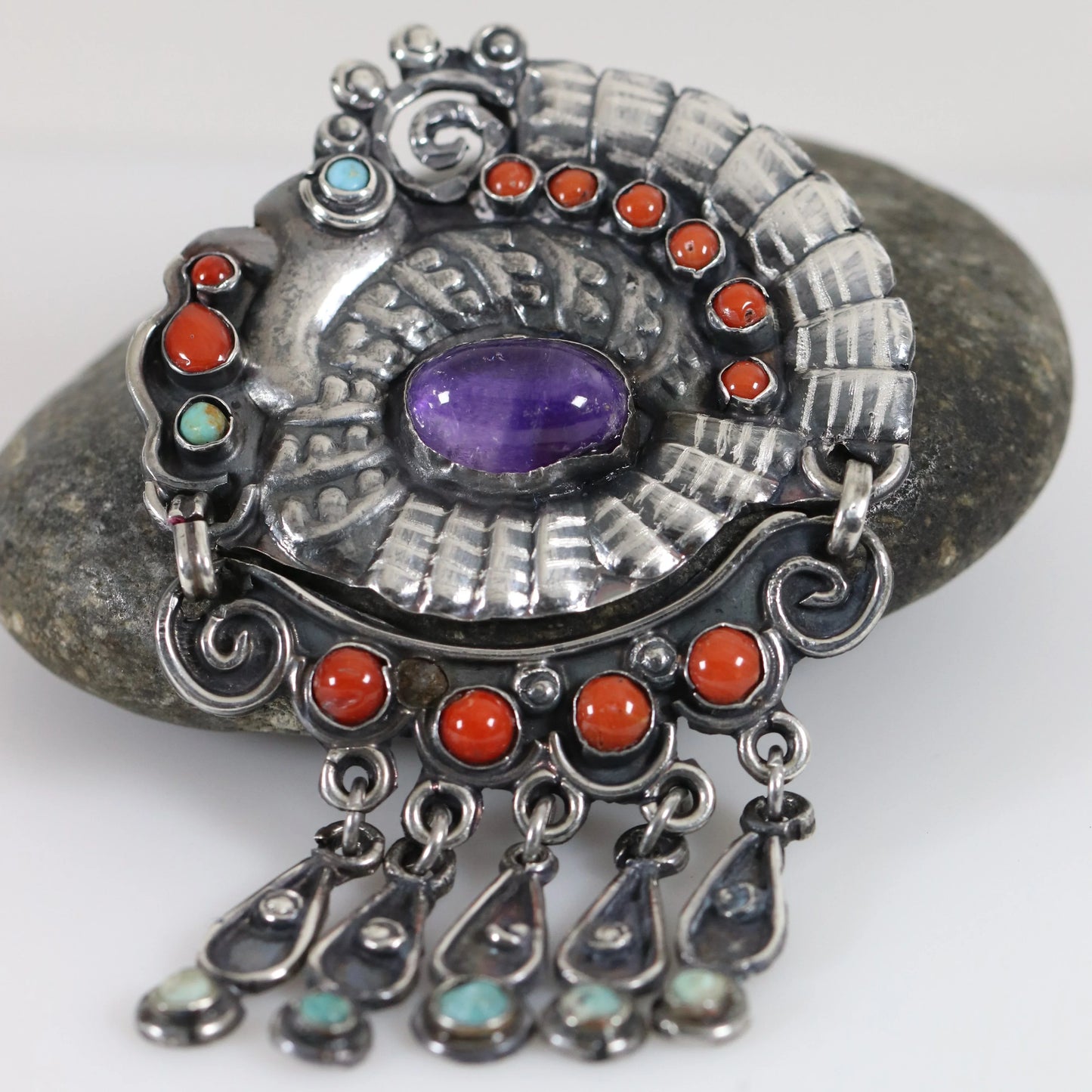 SOLD OUT: MATL Brooch or Pendant | Ricardo Salas Amethyst Cabochon Pin | Vintage Sterling Silver Mexico - Carmel Fine Silver Jewelry