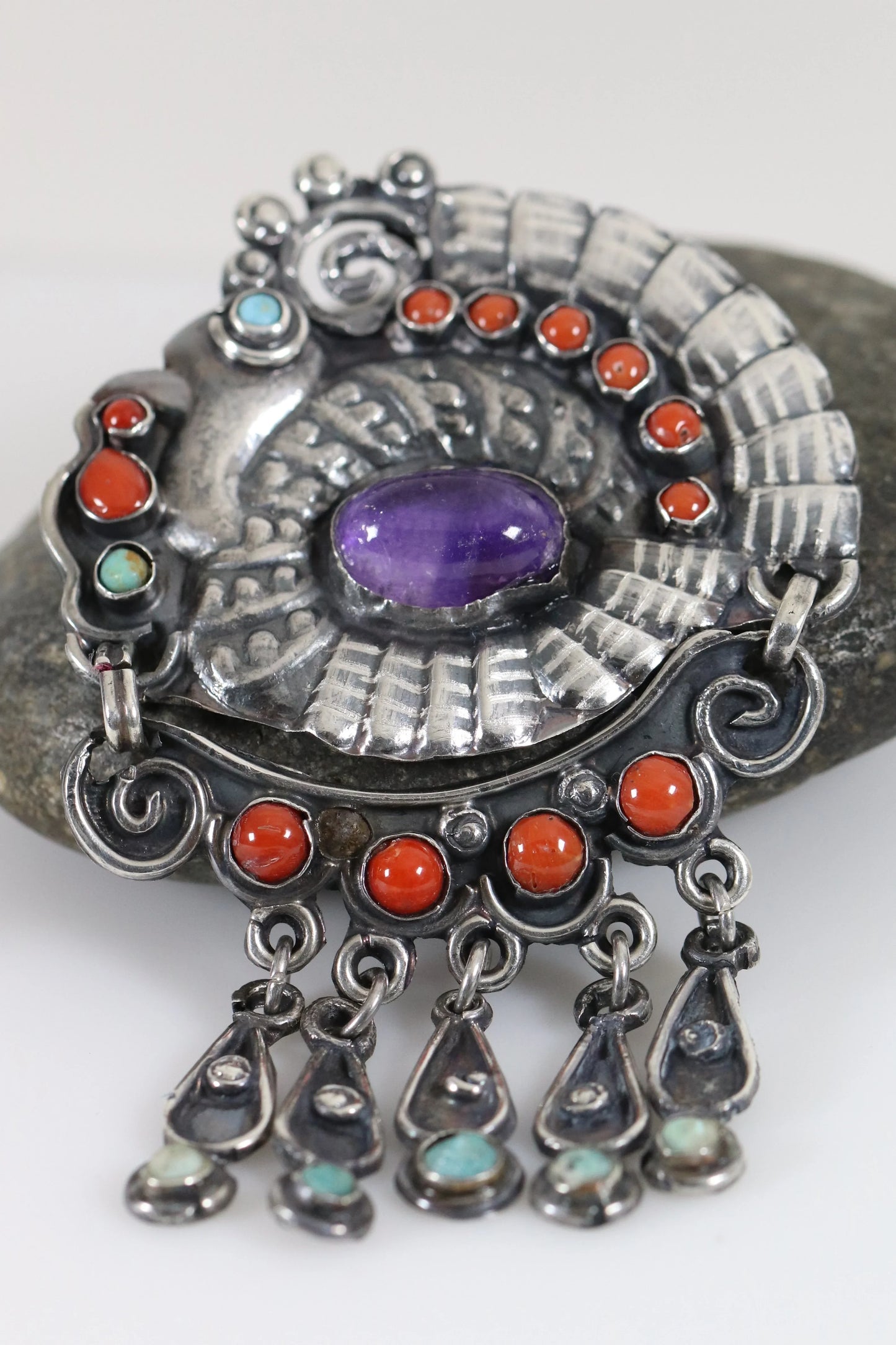 SOLD OUT: MATL Brooch or Pendant | Ricardo Salas Amethyst Cabochon Pin | Vintage Sterling Silver Mexico - Carmel Fine Silver Jewelry