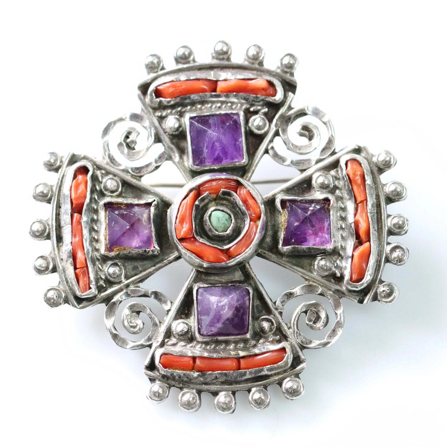 SOLD OUT: MATL Brooch | Ricardo Salas Amethyst Cross Pin | Vintage Sterling Silver Mexico - Carmel Fine Silver Jewelry