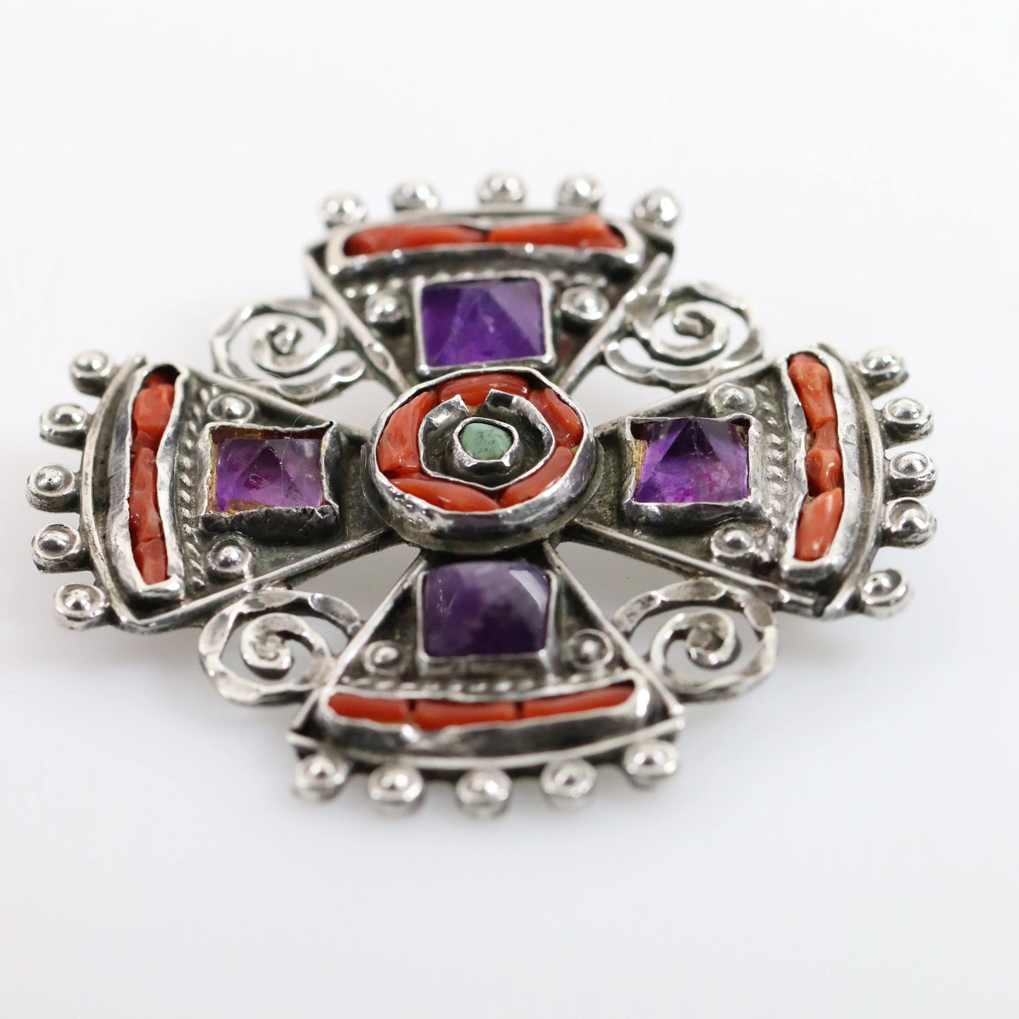 SOLD OUT: MATL Brooch | Ricardo Salas Amethyst Cross Pin | Vintage Sterling Silver Mexico - Carmel Fine Silver Jewelry