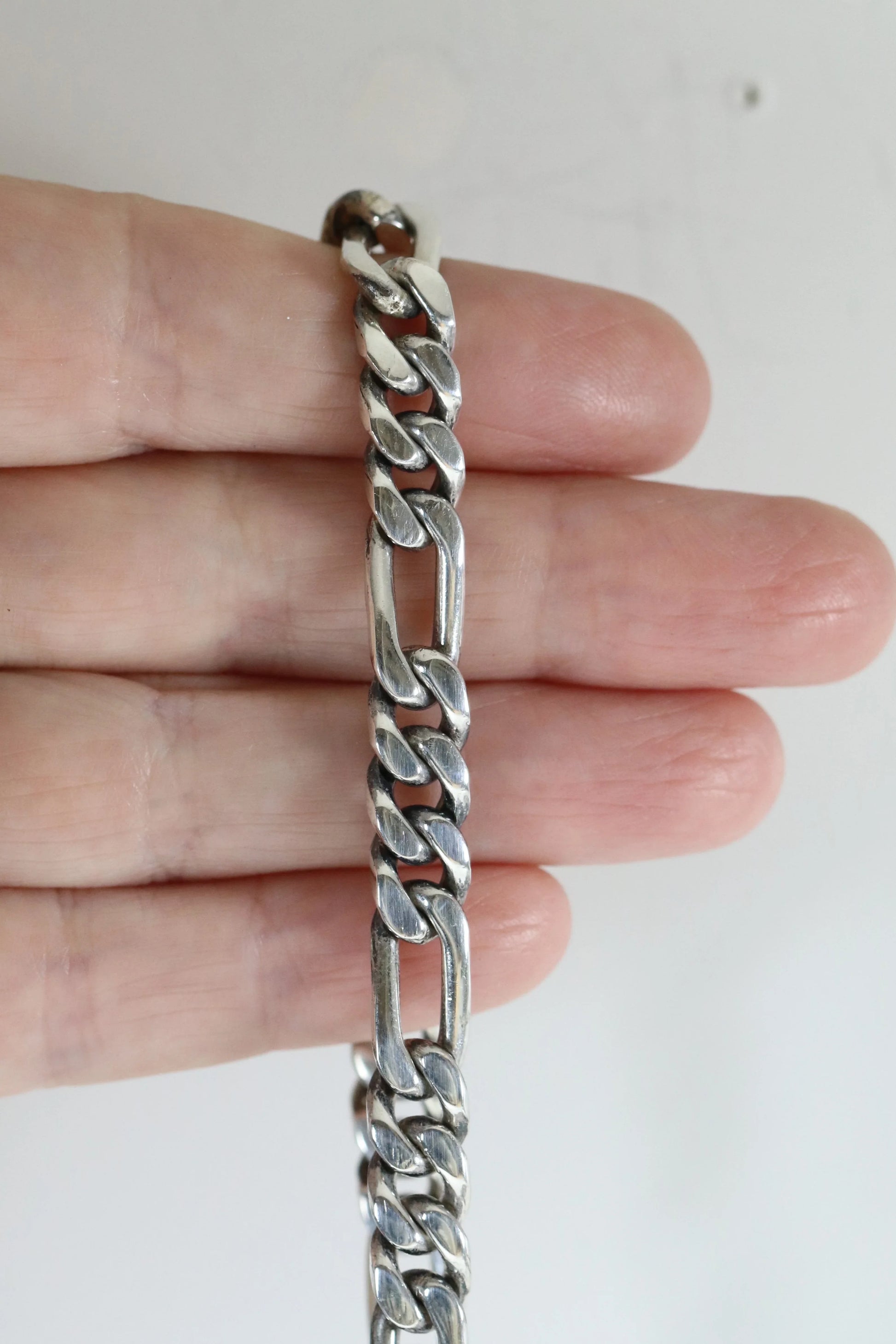 SOLD OUT: Mexican Figaro Chain Bracelet | Vintage Sterling Silver | 9" long 31 Grams - Carmel Fine Silver Jewelry