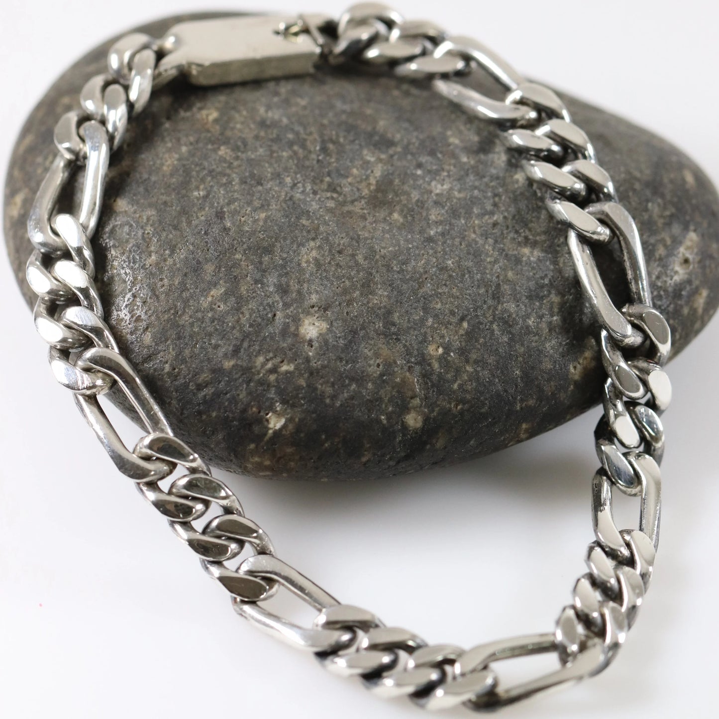 SOLD OUT: Mexican Figaro Chain Bracelet | Vintage Sterling Silver | 9" long 31 Grams - Carmel Fine Silver Jewelry