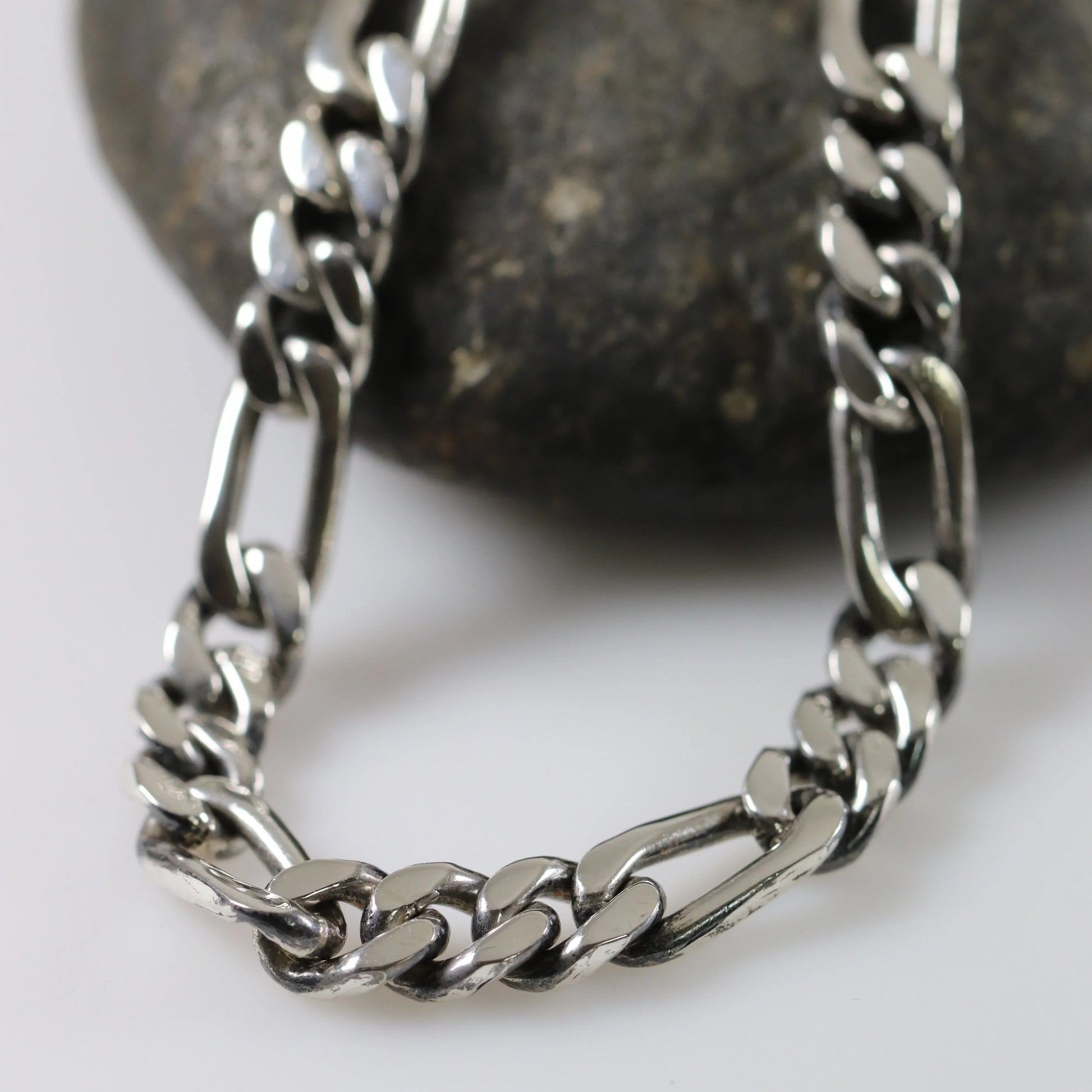 SOLD OUT: Mexican Figaro Chain Bracelet | Vintage Sterling Silver | 9" long 31 Grams - Carmel Fine Silver Jewelry