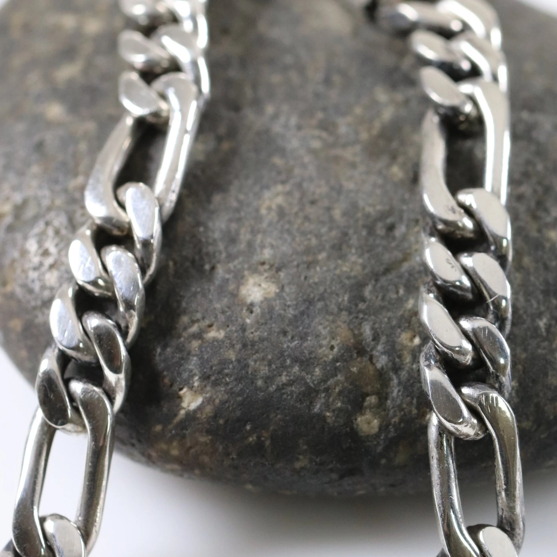 SOLD OUT: Mexican Figaro Chain Bracelet | Vintage Sterling Silver | 9" long 31 Grams - Carmel Fine Silver Jewelry