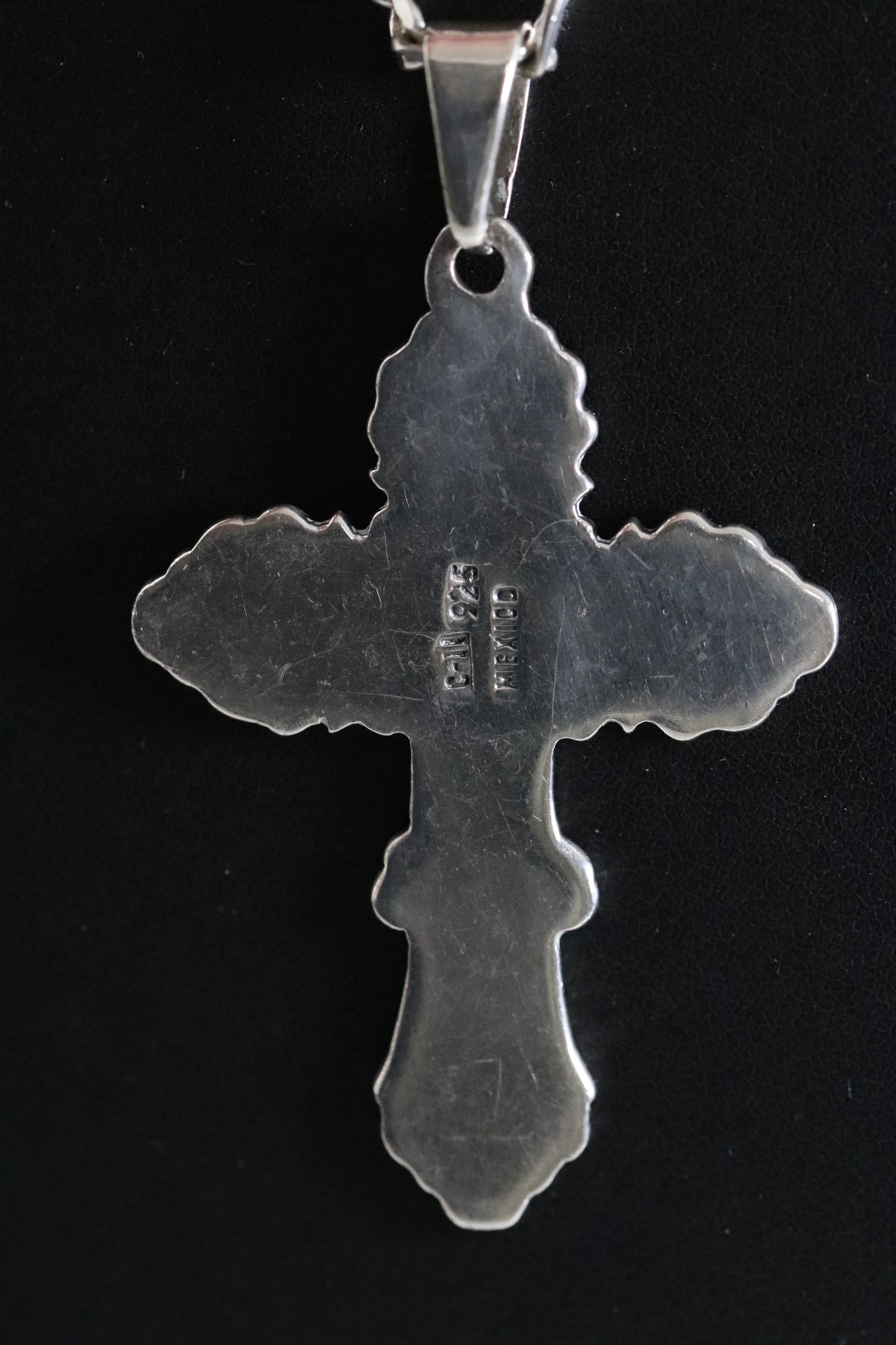 SOLD OUT: Ornate Mexican Cross Pendant Necklace | Vintage Sterling Silver | 20" Figaro Chain - Carmel Fine Silver Jewelry