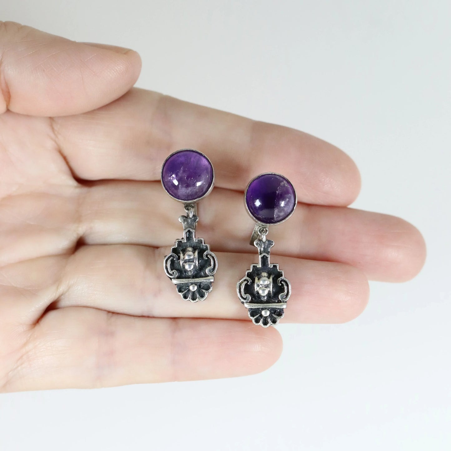 SOLD OUT: Prosa Amethyst Earrings | Vintage Sterling Silver | Handcrafted Mexico - Carmel Fine Silver Jewelry