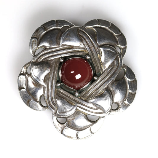 SOLD OUT: Rare Georg Jensen 826S Brooch 12 | Antique Sterling Silver | Carnelian Denmark - Carmel Fine Silver Jewelry