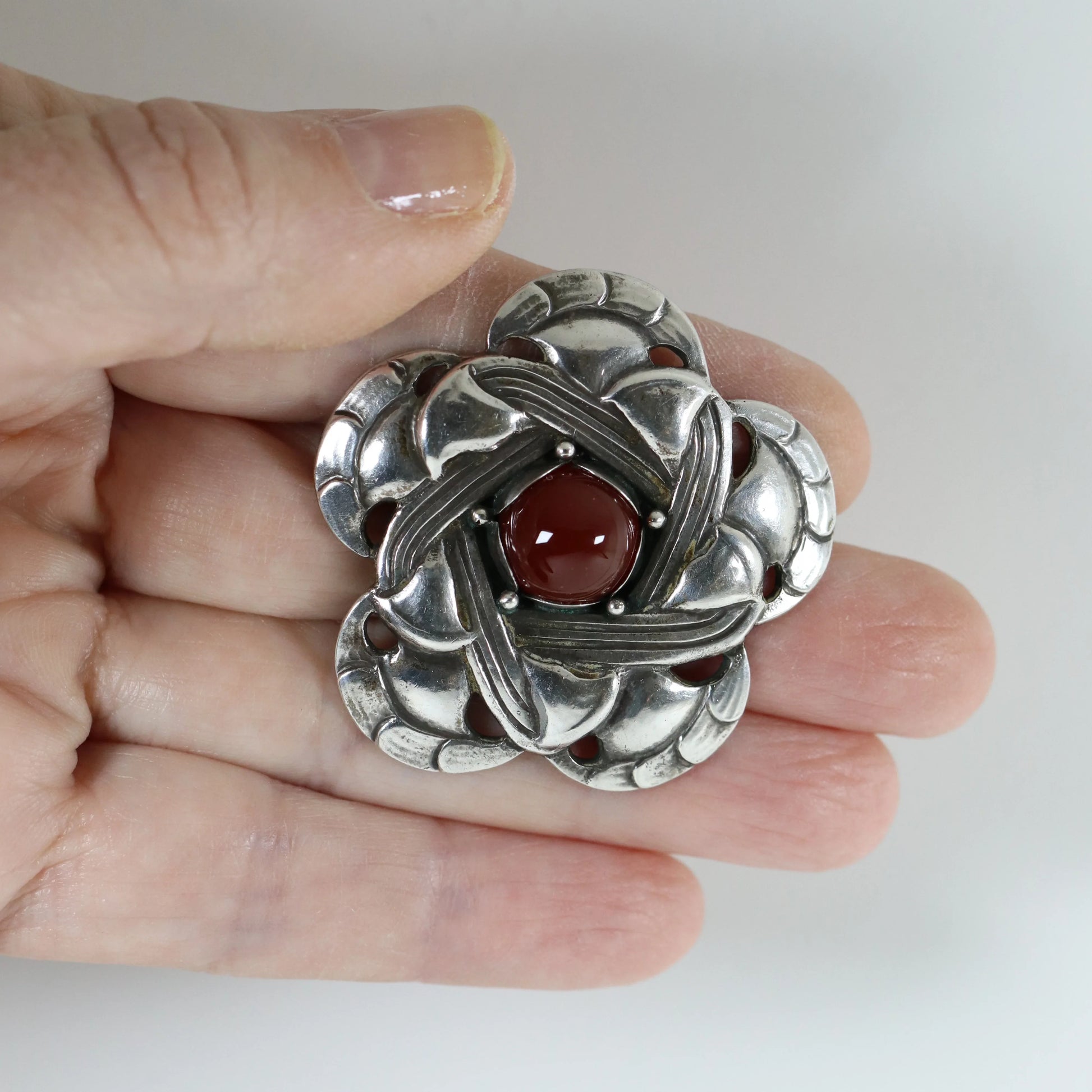 SOLD OUT: Rare Georg Jensen 826S Brooch 12 | Antique Sterling Silver | Carnelian Denmark - Carmel Fine Silver Jewelry