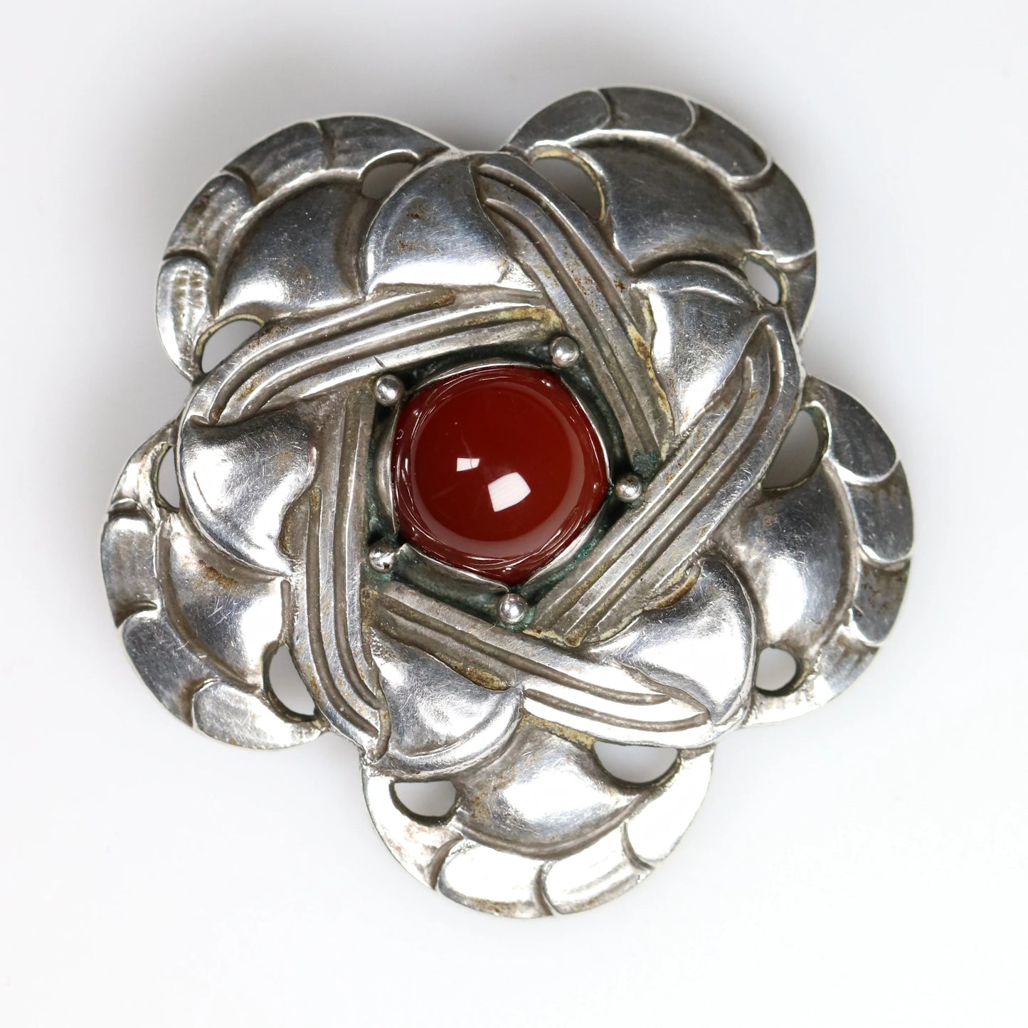 SOLD OUT: Rare Georg Jensen 826S Brooch 12 | Antique Sterling Silver | Carnelian Denmark - Carmel Fine Silver Jewelry