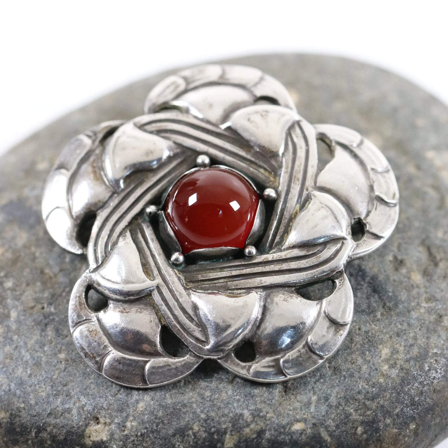SOLD OUT: Rare Georg Jensen 826S Brooch 12 | Antique Sterling Silver | Carnelian Denmark - Carmel Fine Silver Jewelry