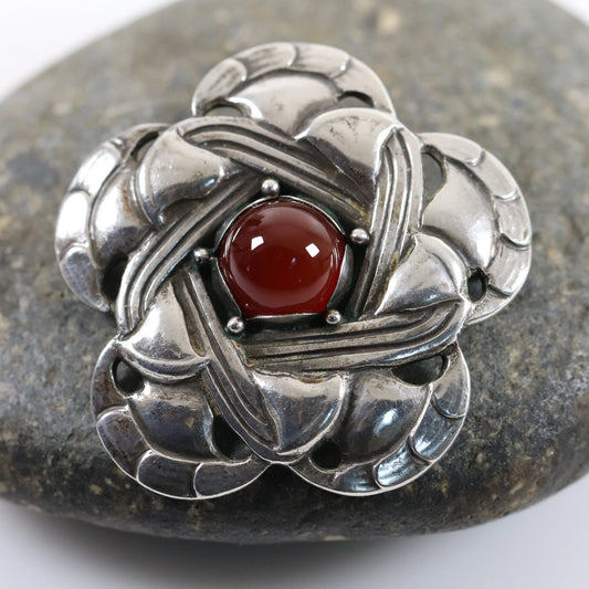 SOLD OUT: Rare Georg Jensen 826S Brooch 12 | Antique Sterling Silver | Carnelian Denmark - Carmel FSJ