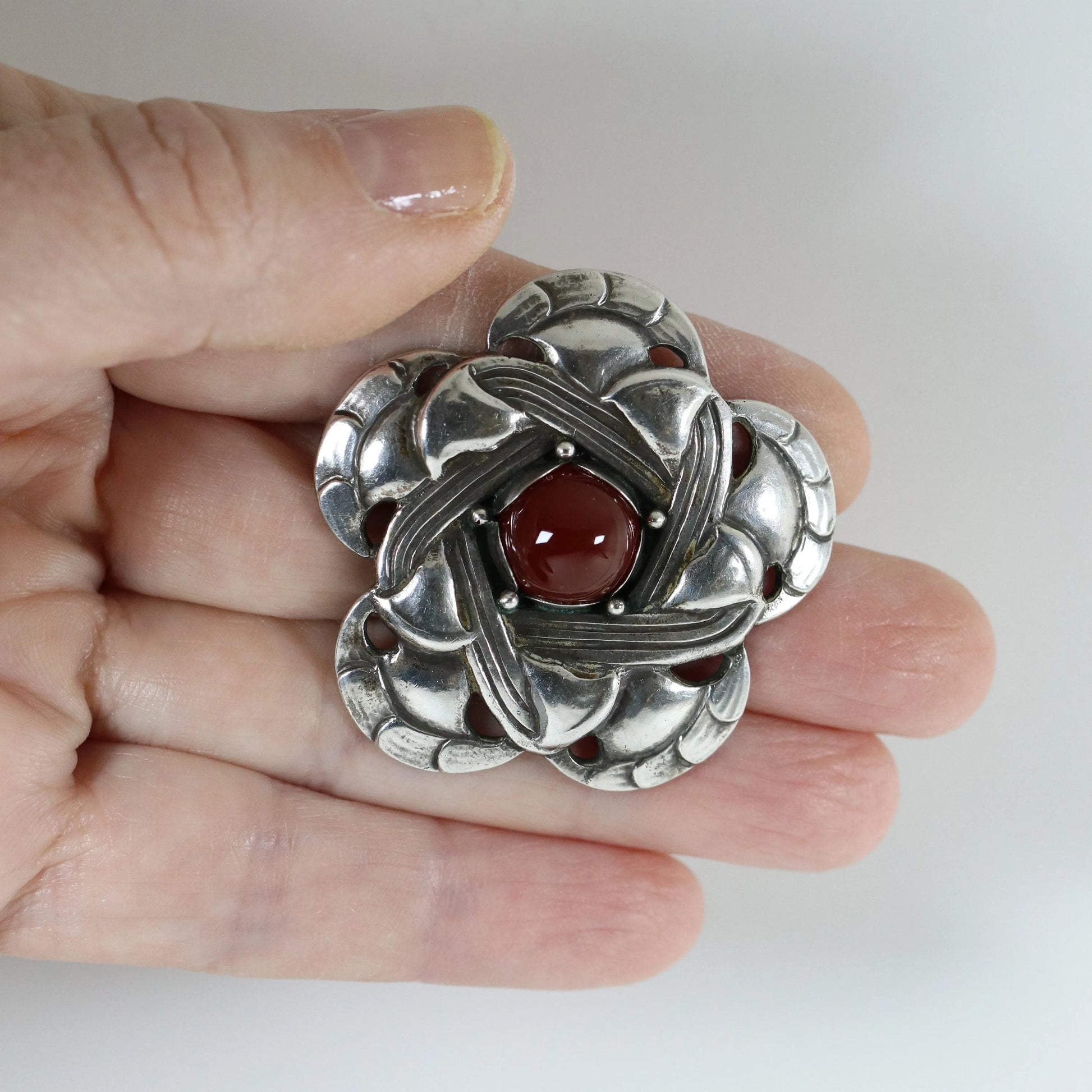 SOLD OUT: Rare Georg Jensen 826S Brooch 12 | Antique Sterling Silver | Carnelian Denmark - Carmel FSJ