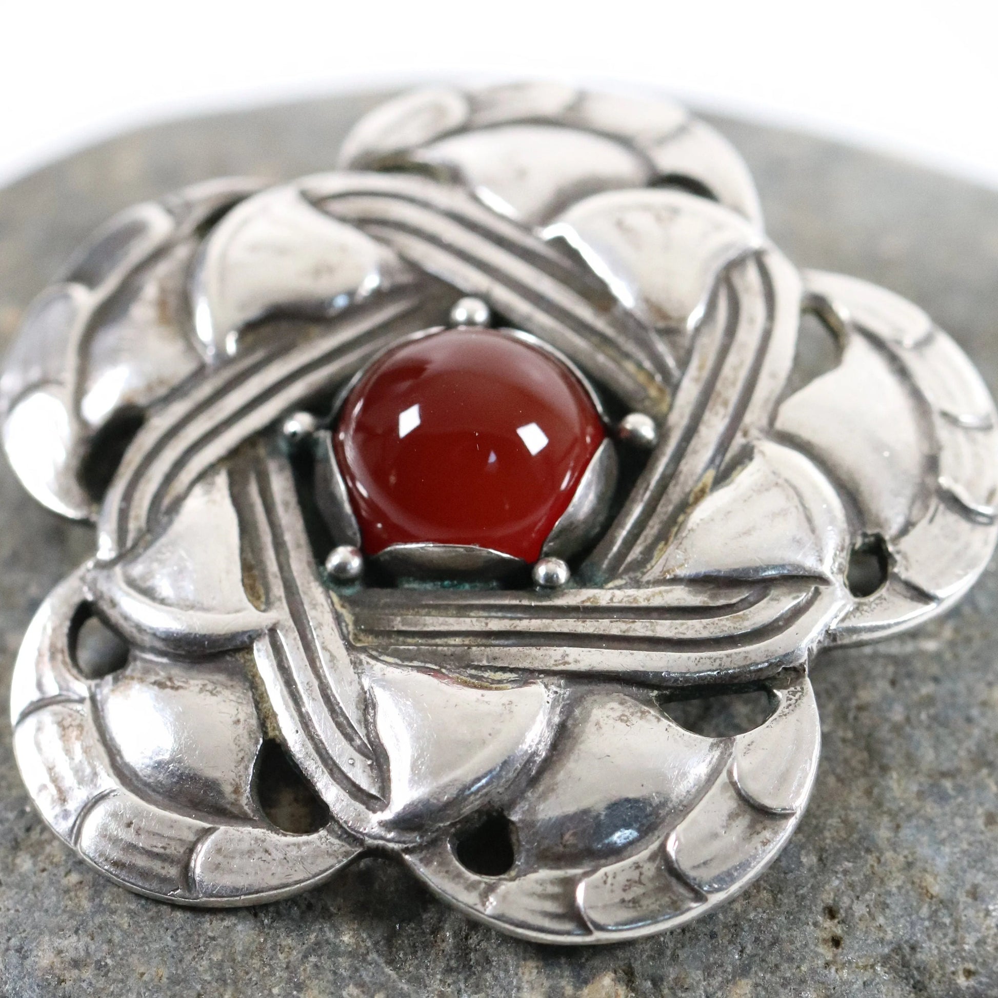 SOLD OUT: Rare Georg Jensen 826S Brooch 12 | Antique Sterling Silver | Carnelian Denmark - Carmel FSJ