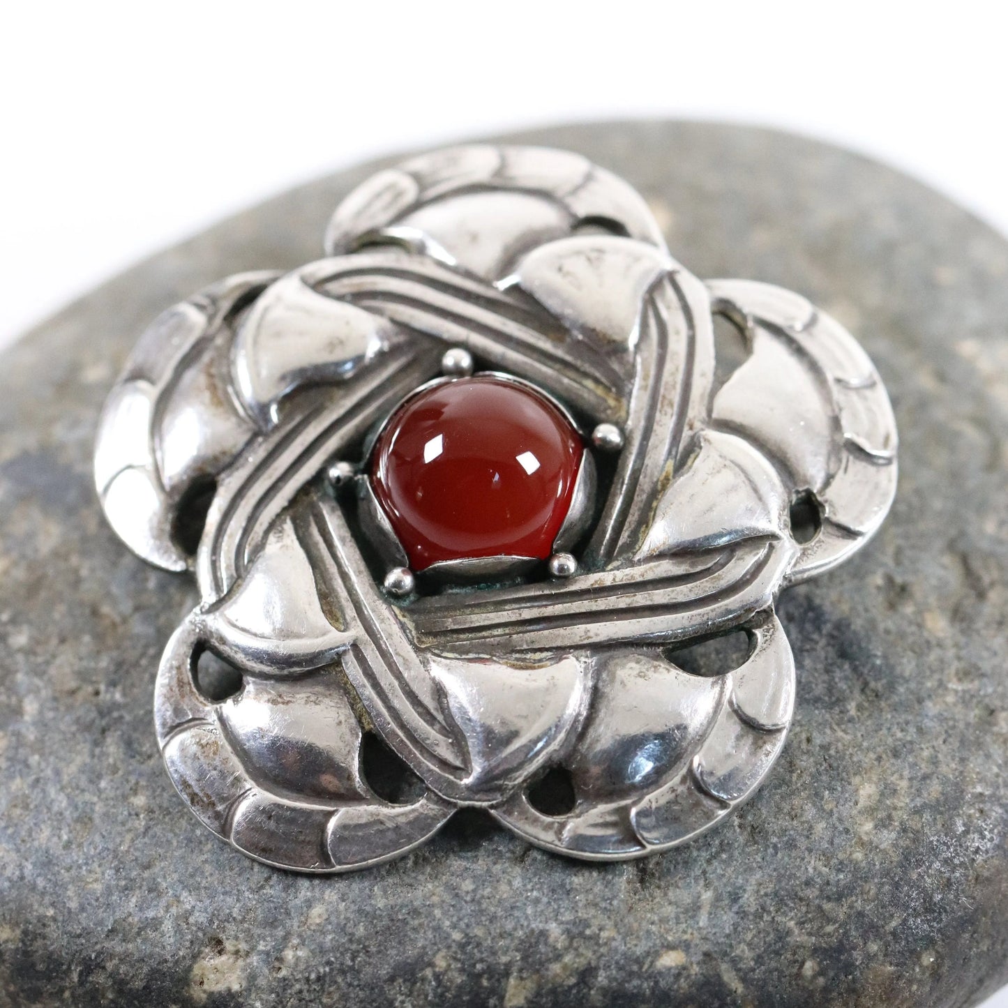 SOLD OUT: Rare Georg Jensen 826S Brooch 12 | Antique Sterling Silver | Carnelian Denmark - Carmel FSJ