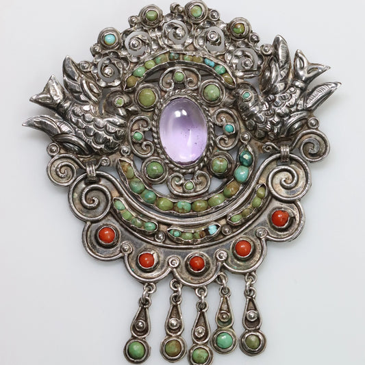 SOLD OUT: Rare MATL Amethyst Brooch | Matilde Poulat Large Peace Dove Pin | Vintage Sterling Silver Mexico - Carmel Fine Silver Jewelry