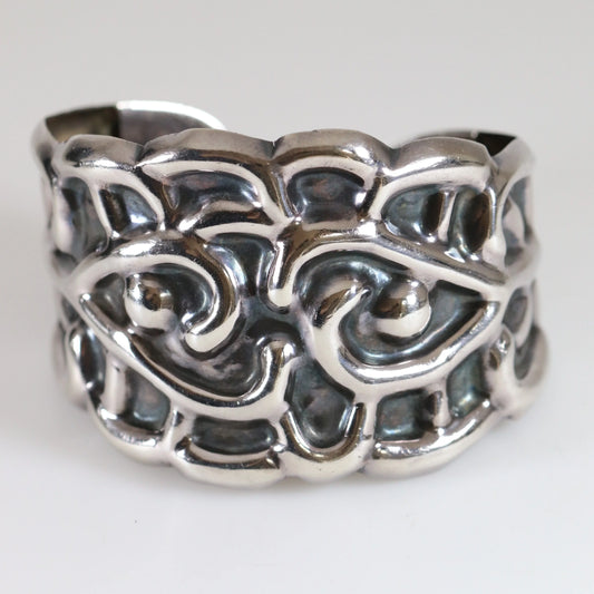 SOLD OUT: Taxco Artisan Jewelry | Vintage Sterling Silver Wide Cuff Bracelet - Carmel Fine Silver Jewelry