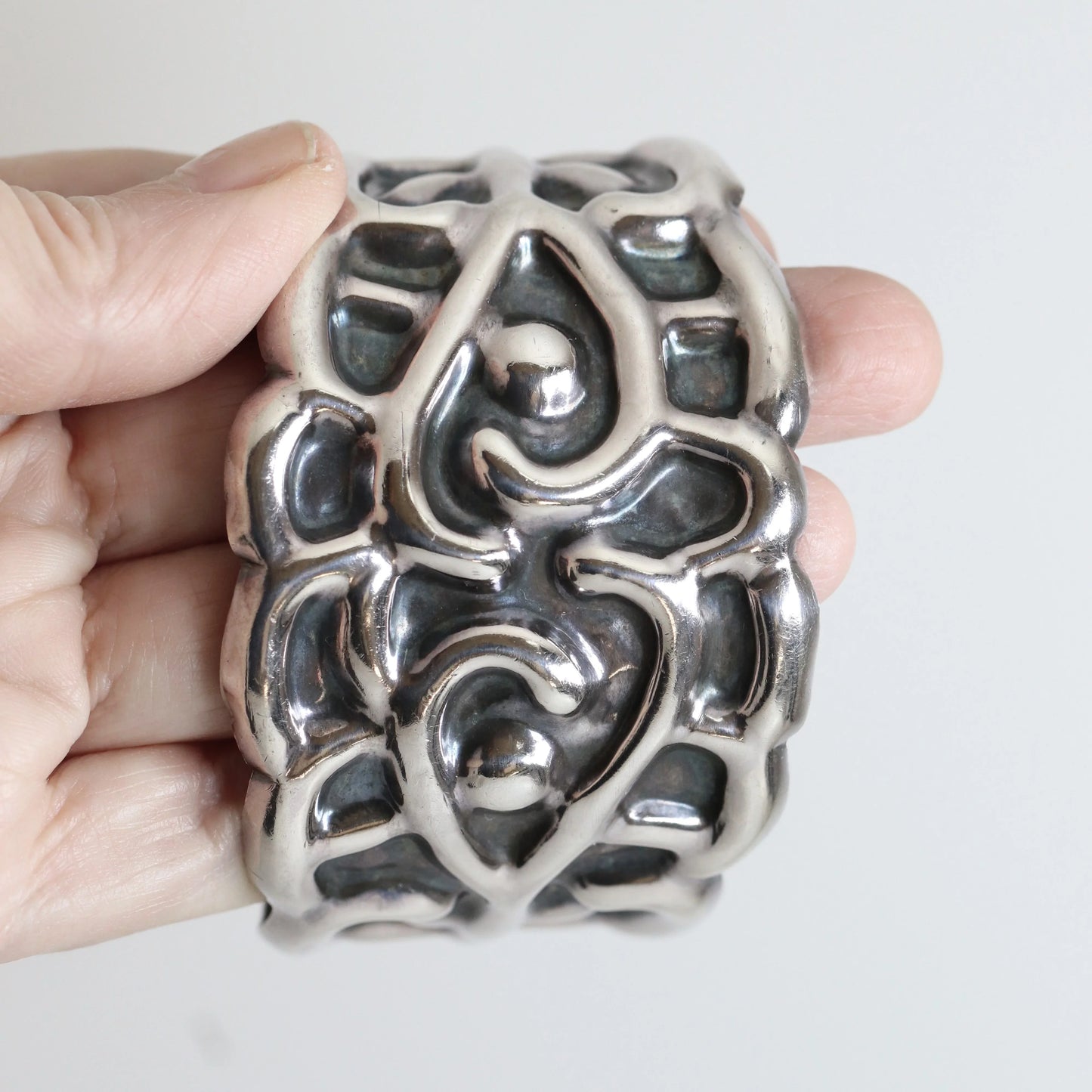 SOLD OUT: Taxco Artisan Jewelry | Vintage Sterling Silver Wide Cuff Bracelet - Carmel Fine Silver Jewelry