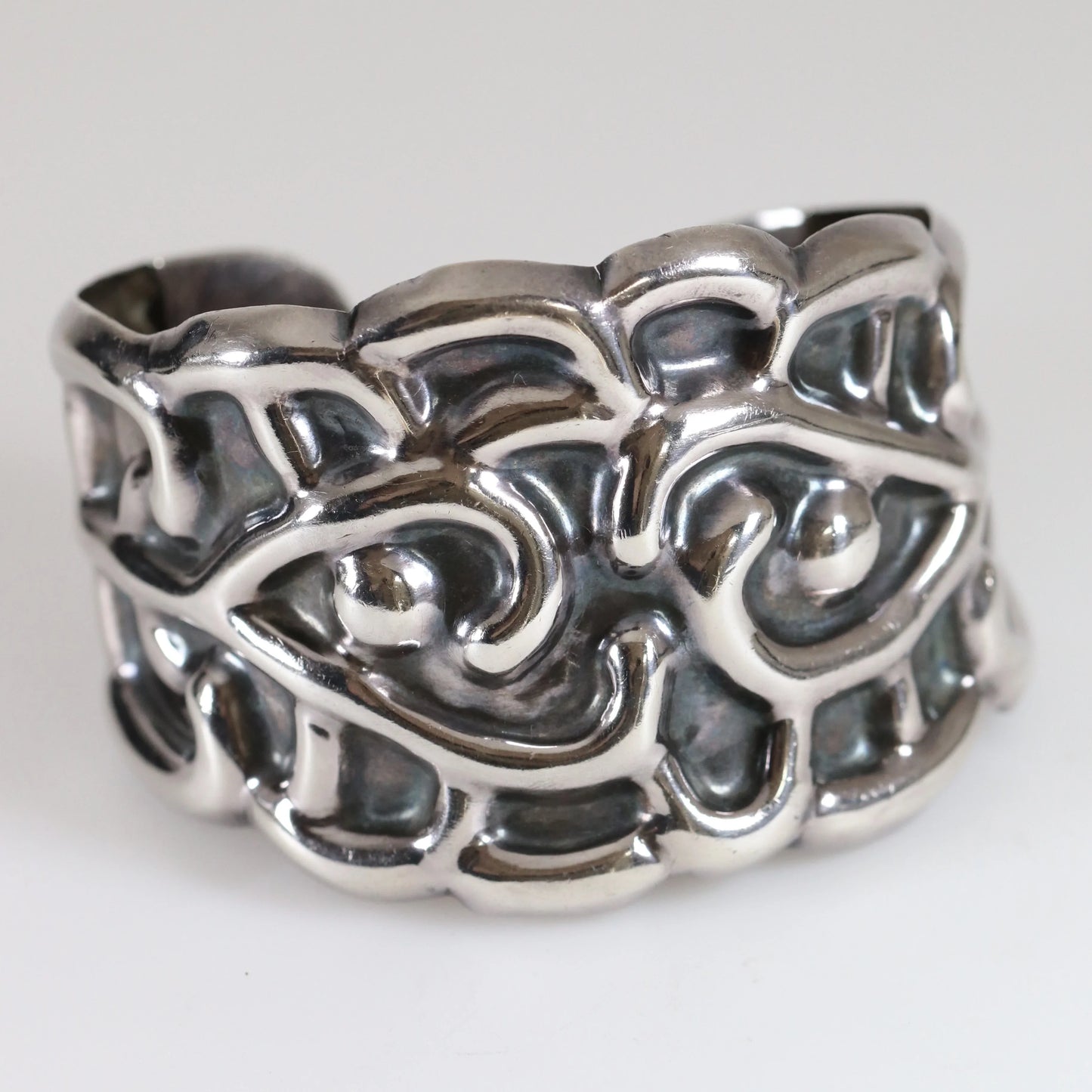 SOLD OUT: Taxco Artisan Jewelry | Vintage Sterling Silver Wide Cuff Bracelet - Carmel Fine Silver Jewelry
