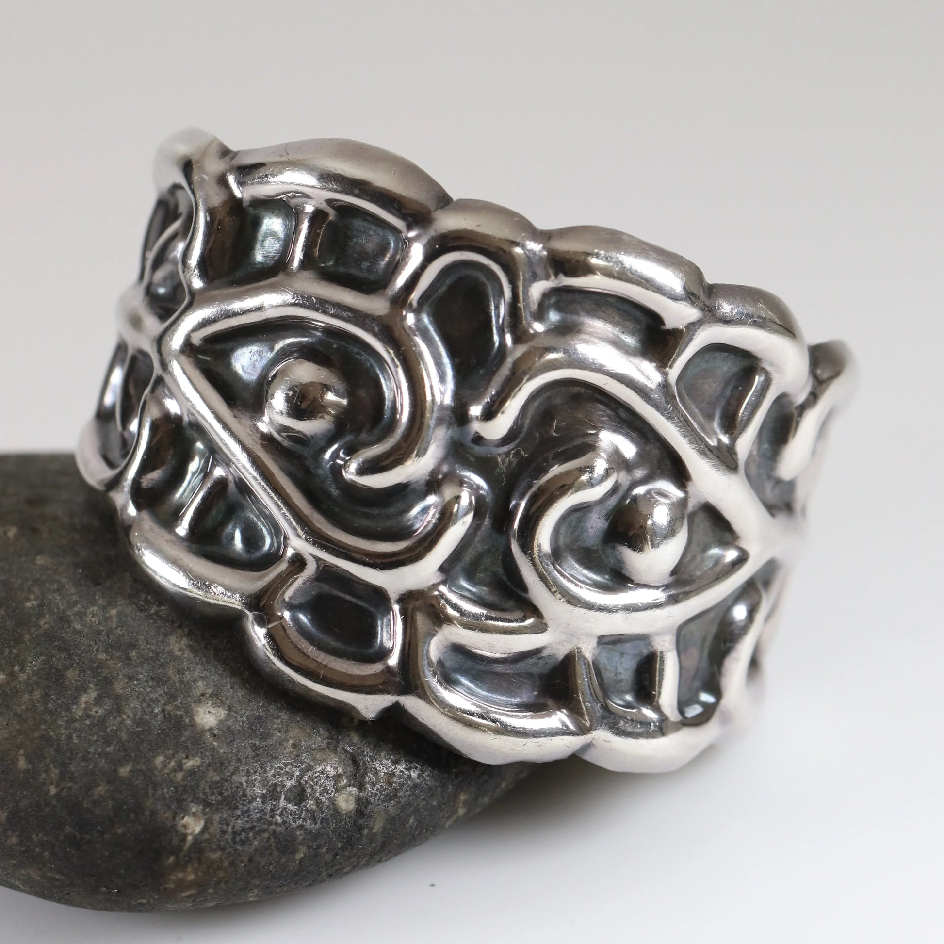 SOLD OUT: Taxco Artisan Jewelry | Vintage Sterling Silver Wide Cuff Bracelet - Carmel Fine Silver Jewelry
