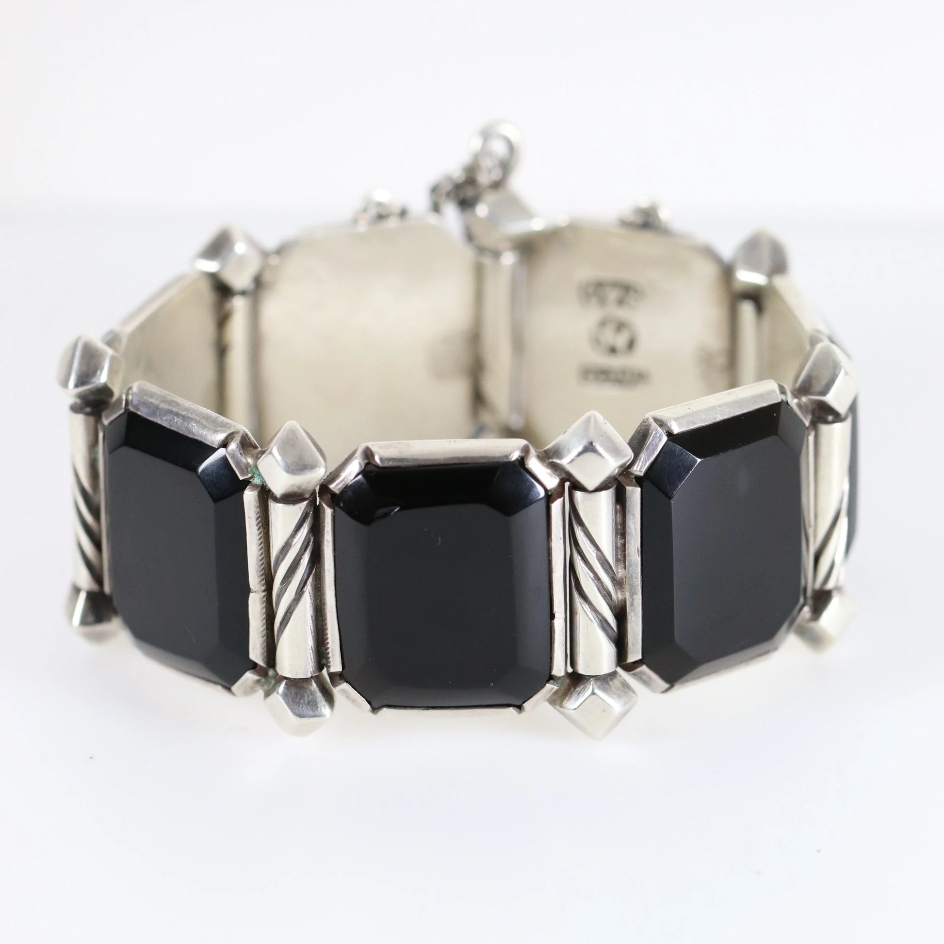 SOLD OUT: Taxco Hector Aguilar Obsidian Panel Bracelet | Vintage Sterling Silver | Signed Mid Century Mexico - Carmel Fine Silver Jewelry