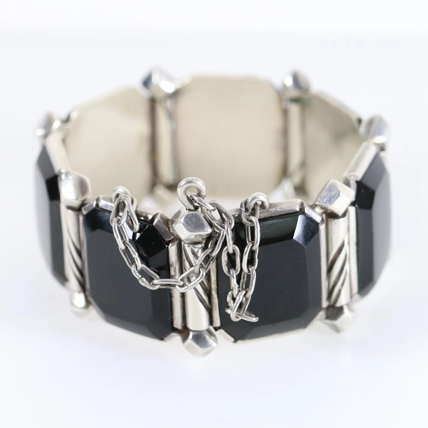 SOLD OUT: Taxco Hector Aguilar Obsidian Panel Bracelet | Vintage Sterling Silver | Signed Mid Century Mexico - Carmel Fine Silver Jewelry