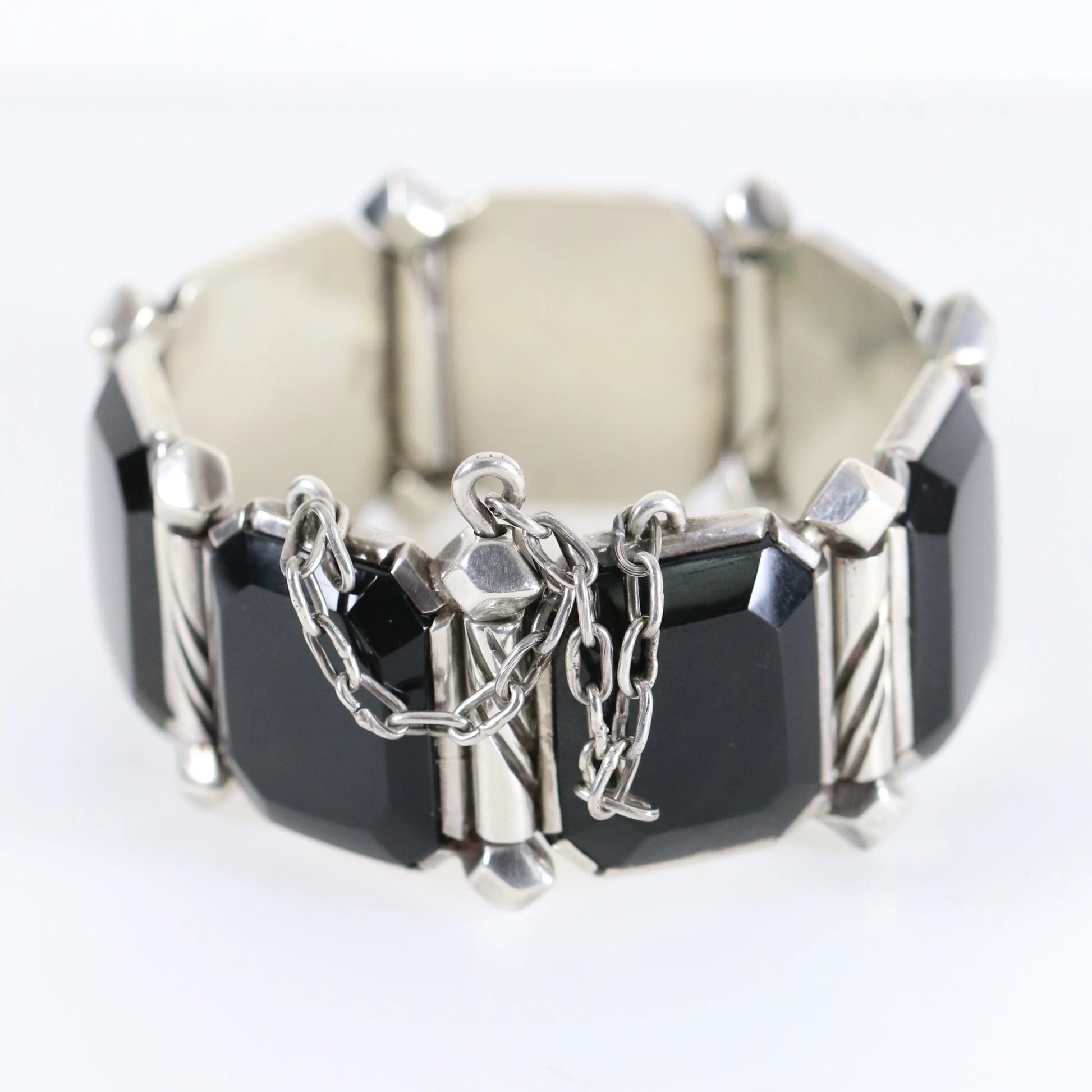 SOLD OUT: Taxco Hector Aguilar Obsidian Panel Bracelet | Vintage Sterling Silver | Signed Mid Century Mexico - Carmel Fine Silver Jewelry