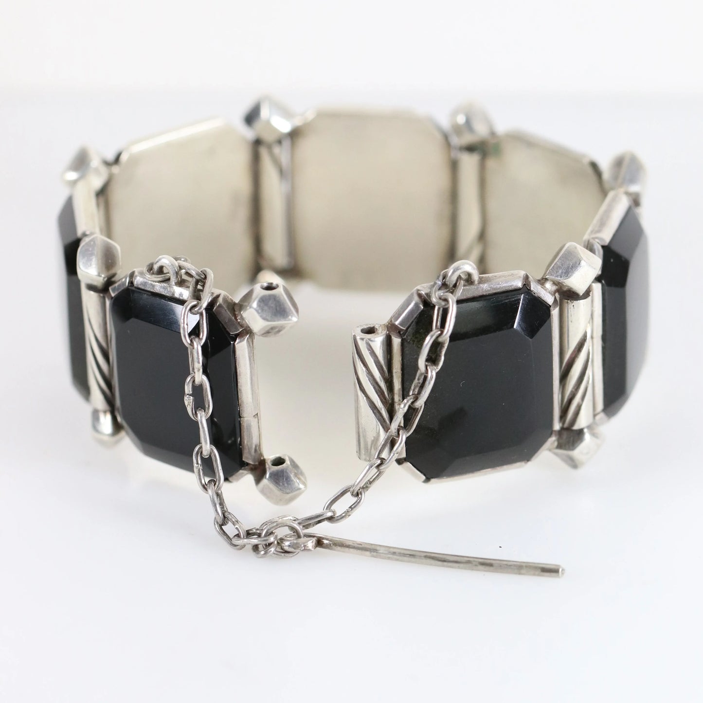 SOLD OUT: Taxco Hector Aguilar Obsidian Panel Bracelet | Vintage Sterling Silver | Signed Mid Century Mexico - Carmel Fine Silver Jewelry