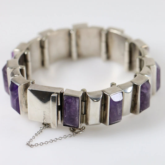 SOLD OUT: Vintage Anthony Pineda Taxco Silver Mexican Jewelry | Handcrafted 970 Silver Amethyst Bracelet - Carmel Fine Silver Jewelry