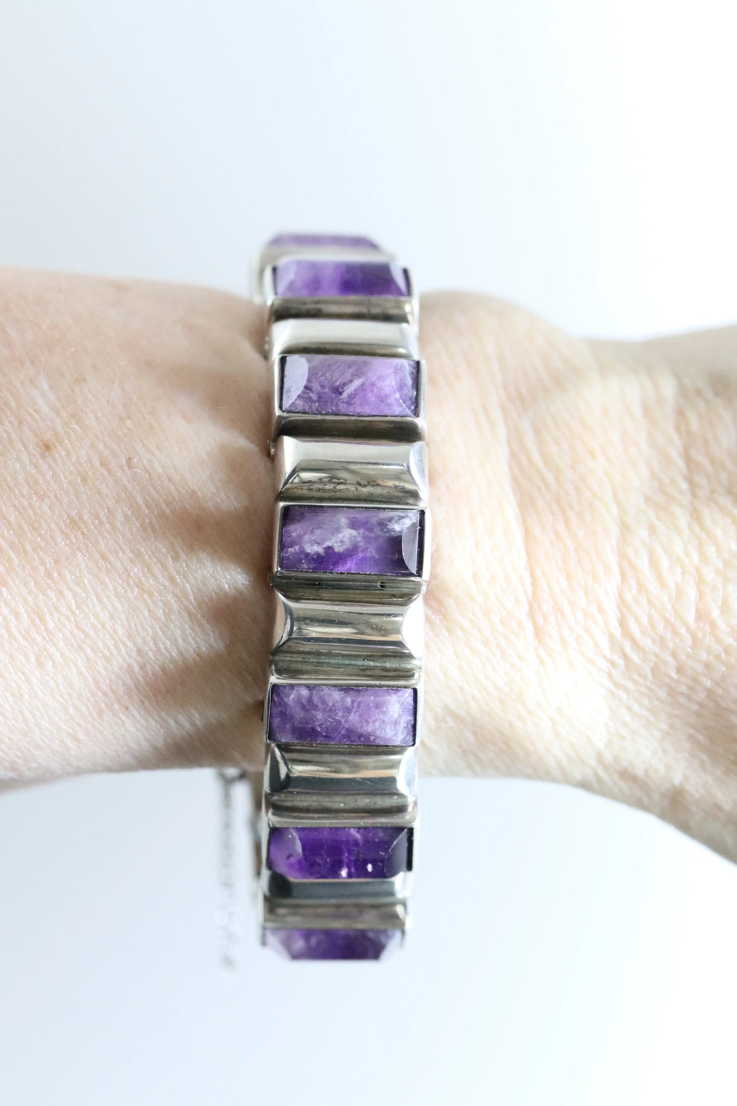 SOLD OUT: Vintage Anthony Pineda Taxco Silver Mexican Jewelry | Handcrafted 970 Silver Amethyst Bracelet - Carmel Fine Silver Jewelry