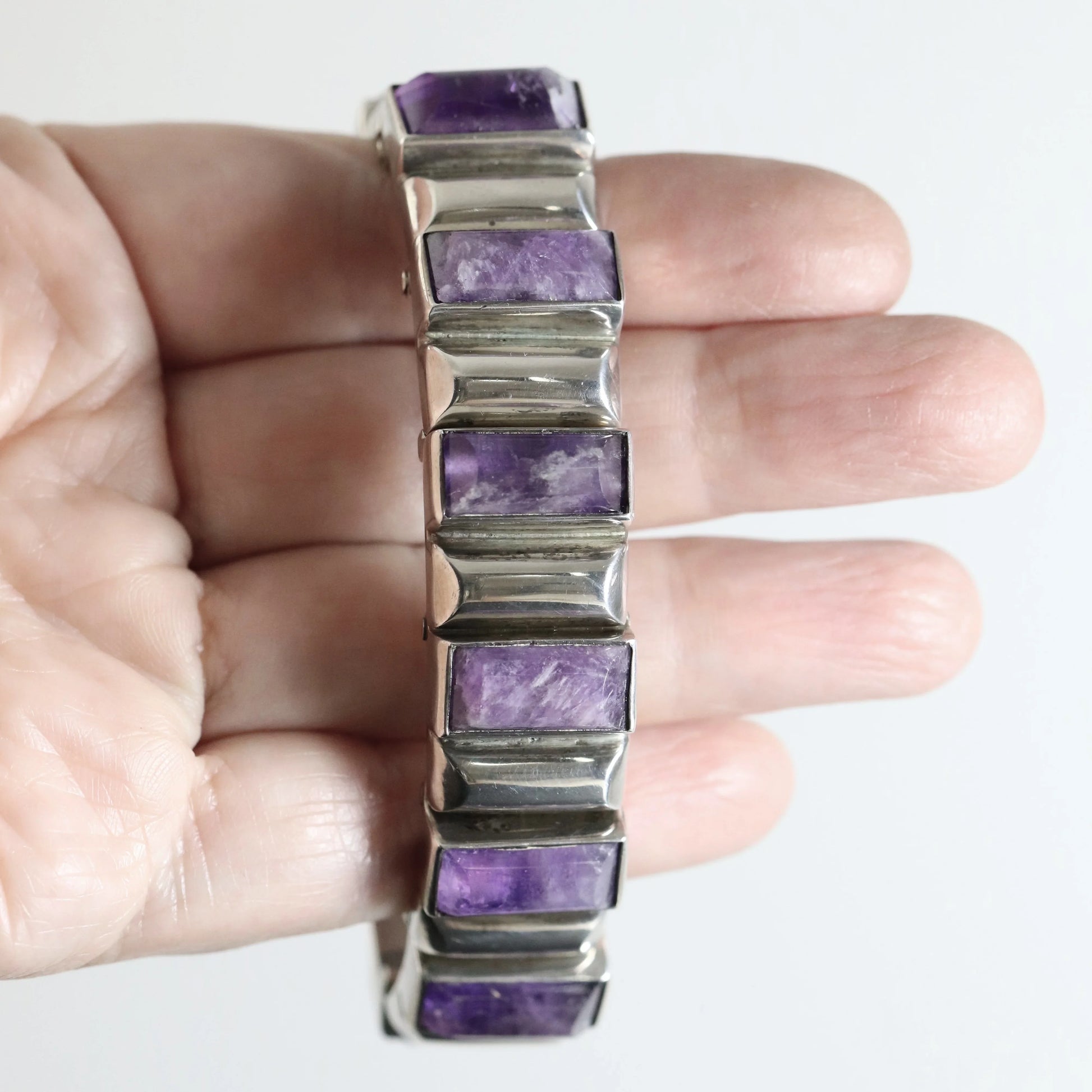 SOLD OUT: Vintage Anthony Pineda Taxco Silver Mexican Jewelry | Handcrafted 970 Silver Amethyst Bracelet - Carmel Fine Silver Jewelry