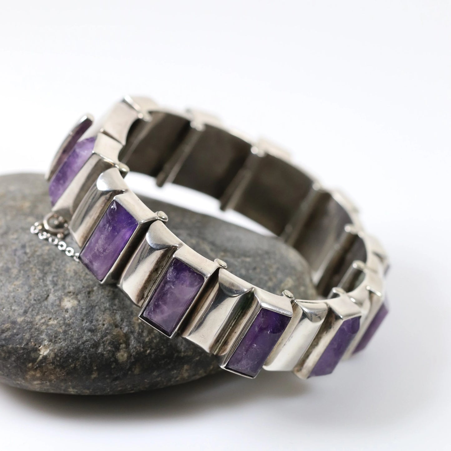 SOLD OUT: Vintage Anthony Pineda Taxco Silver Mexican Jewelry | Handcrafted 970 Silver Amethyst Bracelet - Carmel Fine Silver Jewelry