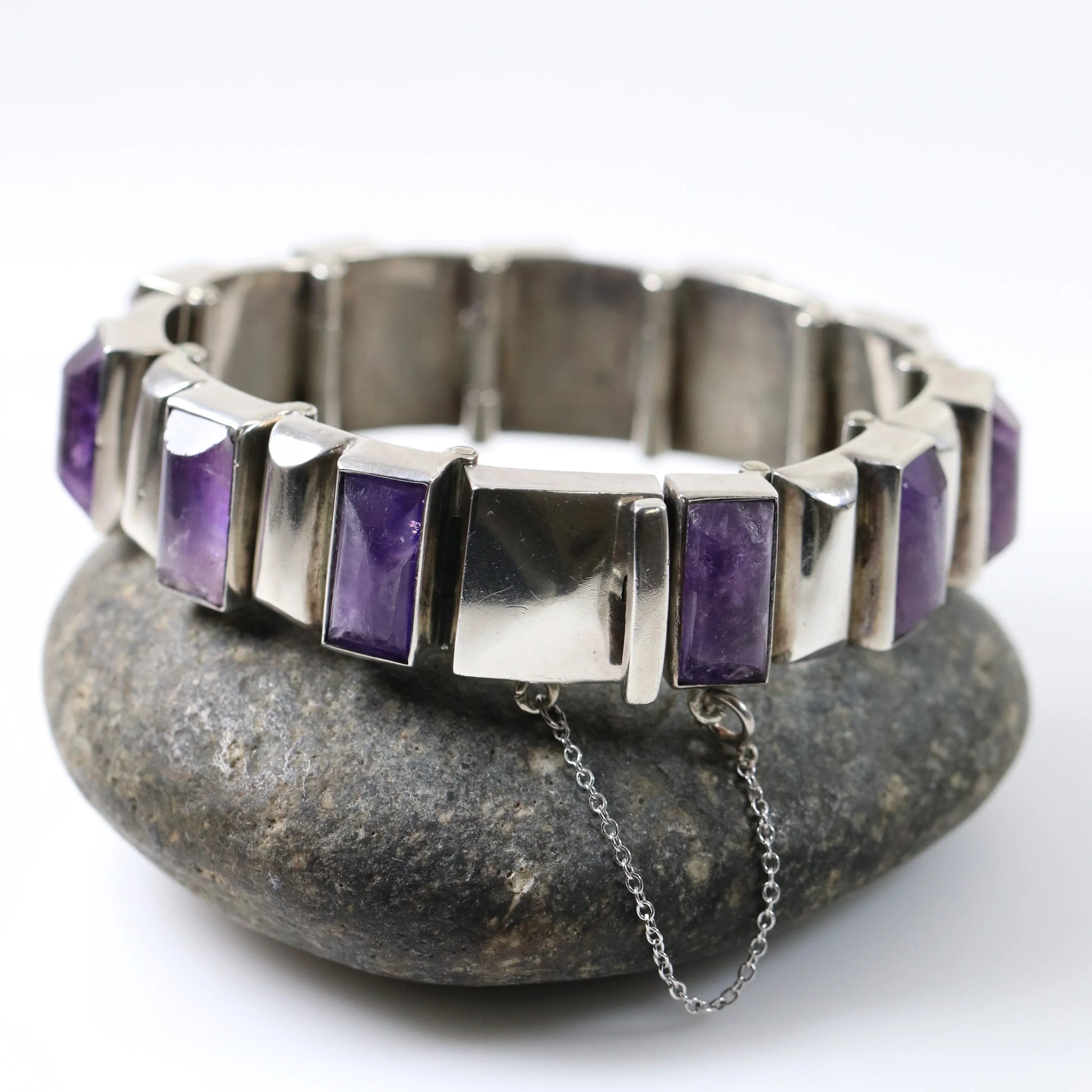 SOLD OUT: Vintage Anthony Pineda Taxco Silver Mexican Jewelry | Handcrafted 970 Silver Amethyst Bracelet - Carmel Fine Silver Jewelry