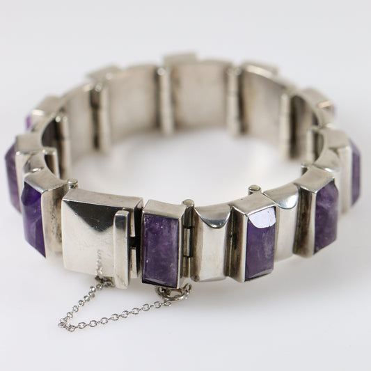 SOLD OUT: Vintage Anthony Pineda Taxco Silver Mexican Jewelry | Handcrafted 970 Silver Amethyst Bracelet - Carmel FSJ