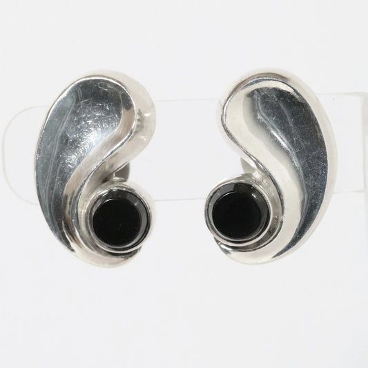 SOLD OUT: Vintage Antonio Pineda Jewelry | Chunky Modernist Onyx Clip Earrings Mexico - Carmel Fine Silver Jewelry