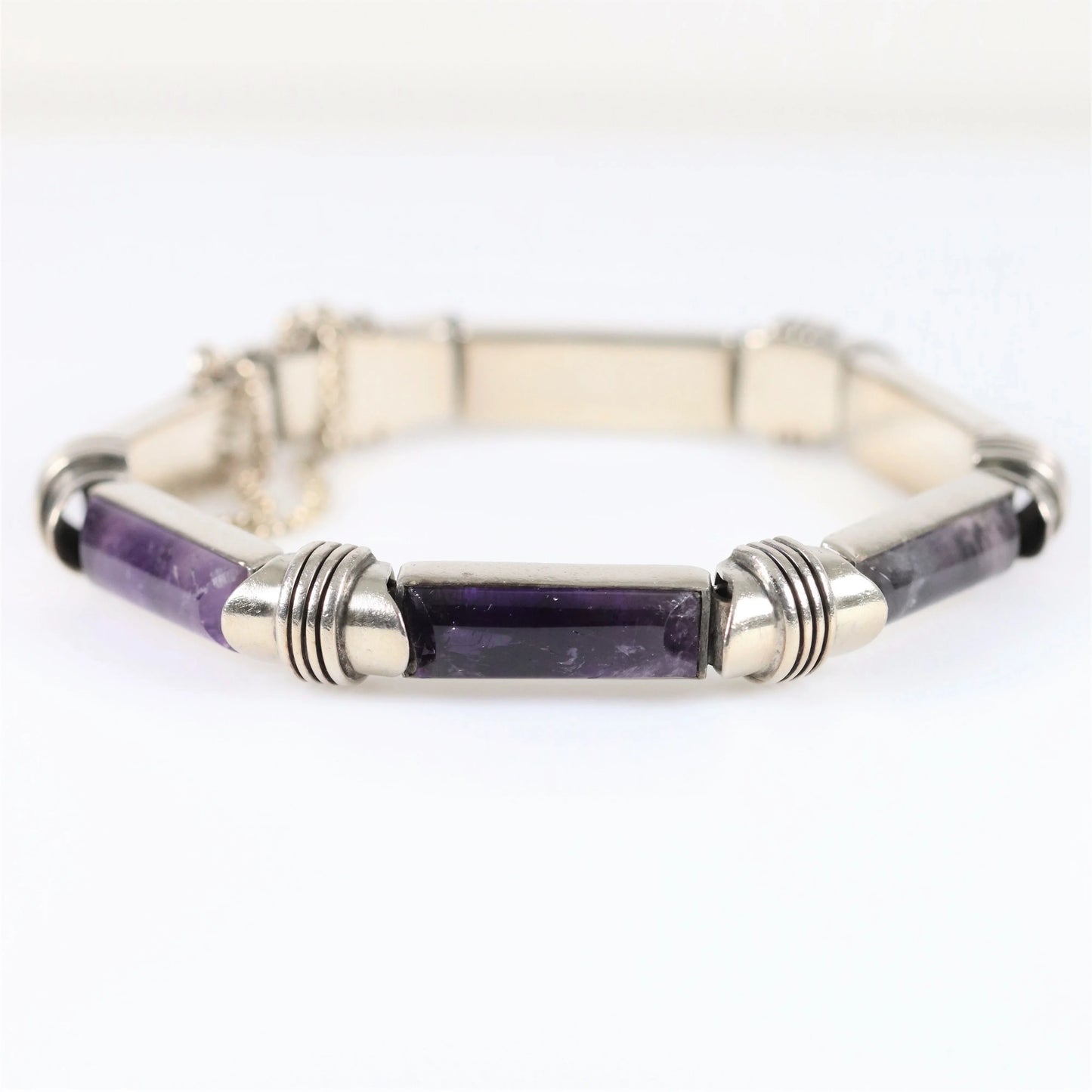 SOLD OUT: Vintage Antonio Pineda Taxco Silver Mexican Jewelry | Modernist Amethyst Silver Hinged Bracelet - Carmel Fine Silver Jewelry