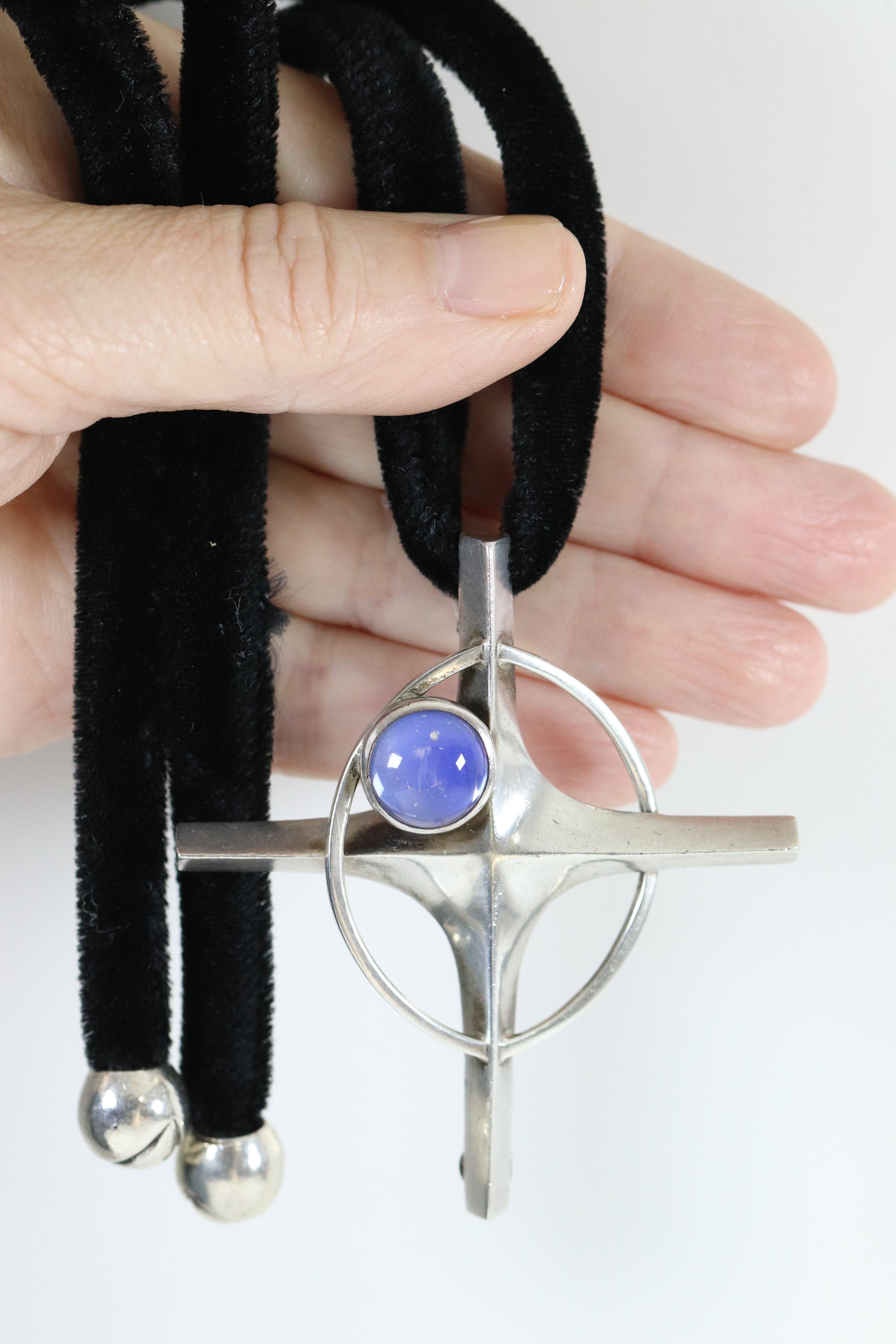 Vintage Antonio Pineda Taxco Silver Mexican Jewelry | Nova Star Sapphire Cross Necklace - Carmel FSJ