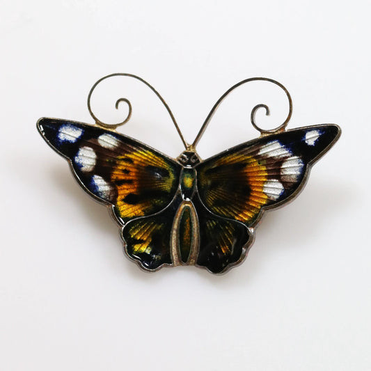 SOLD OUT: Vintage David Andersen Enamel Jewelry | Brown and White Enamel Butterfly Brooch - Carmel Fine Silver Jewelry