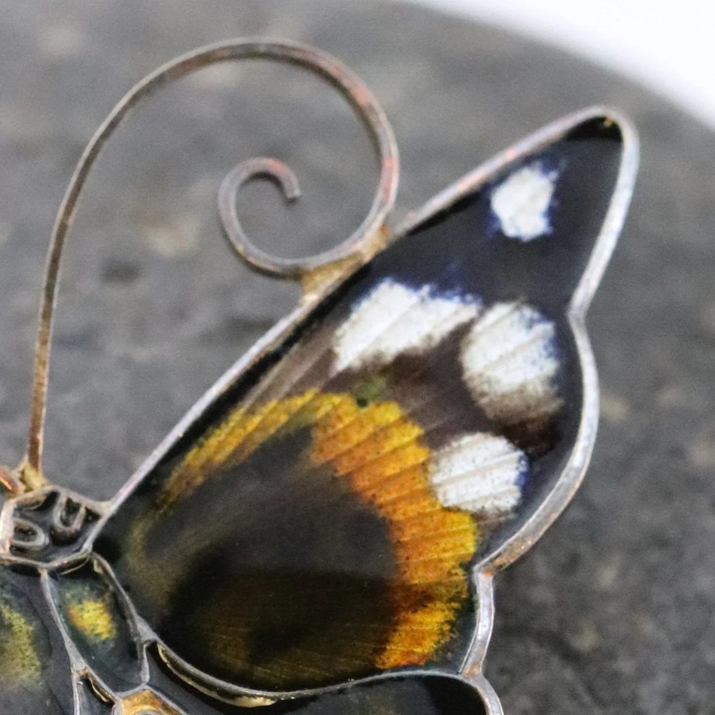 SOLD OUT: Vintage David Andersen Enamel Jewelry | Brown and White Enamel Butterfly Brooch - Carmel Fine Silver Jewelry