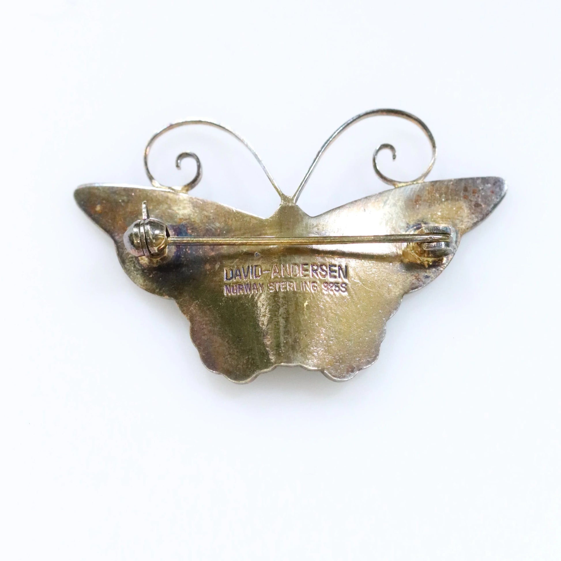 SOLD OUT: Vintage David Andersen Enamel Jewelry | Brown and White Enamel Butterfly Brooch - Carmel Fine Silver Jewelry
