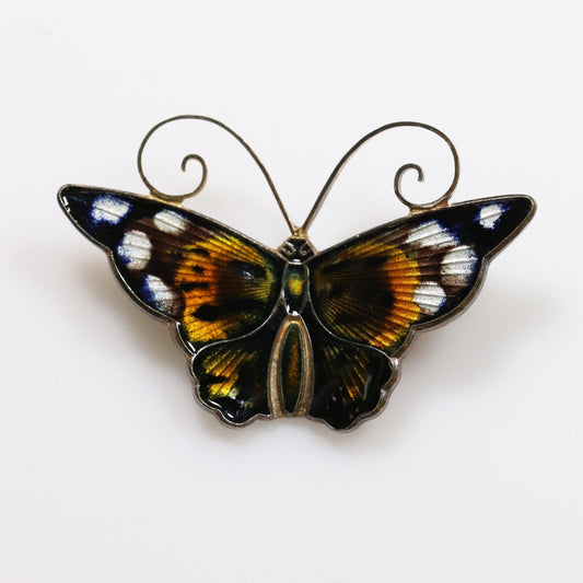 SOLD OUT: Vintage David Andersen Enamel Jewelry | Brown and White Enamel Butterfly Brooch - Carmel FSJ