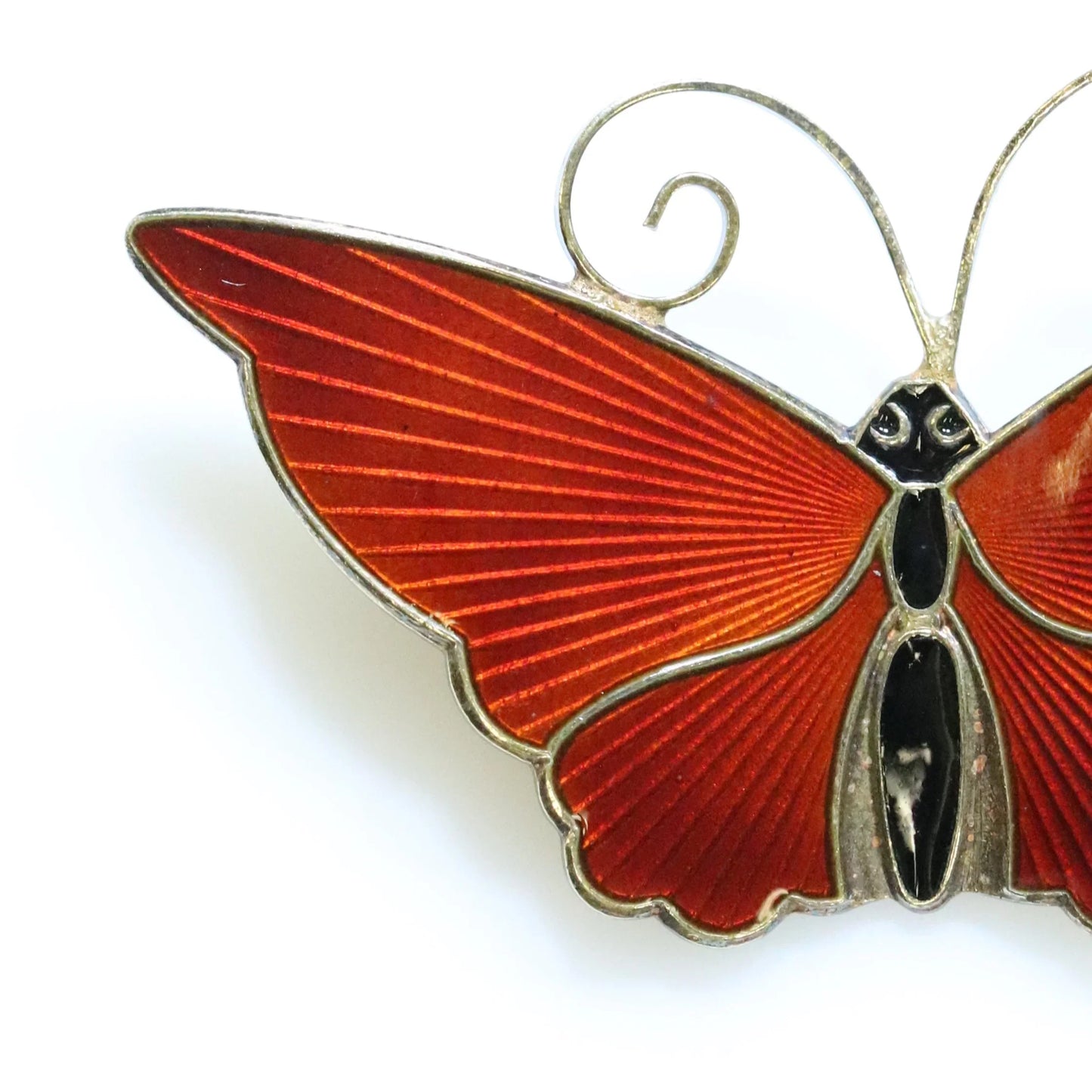 SOLD OUT: Vintage David Andersen Enamel Jewelry | Extra Large Red Guilloche Butterfly Brooch - Carmel Fine Silver Jewelry