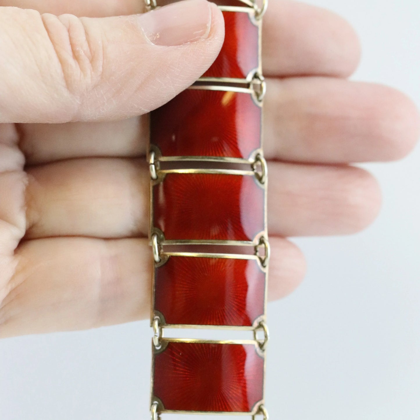 SOLD OUT: Vintage David Andersen Enamel Jewelry | Wide Red Guilloche Enamel Bracelet - Carmel Fine Silver Jewelry