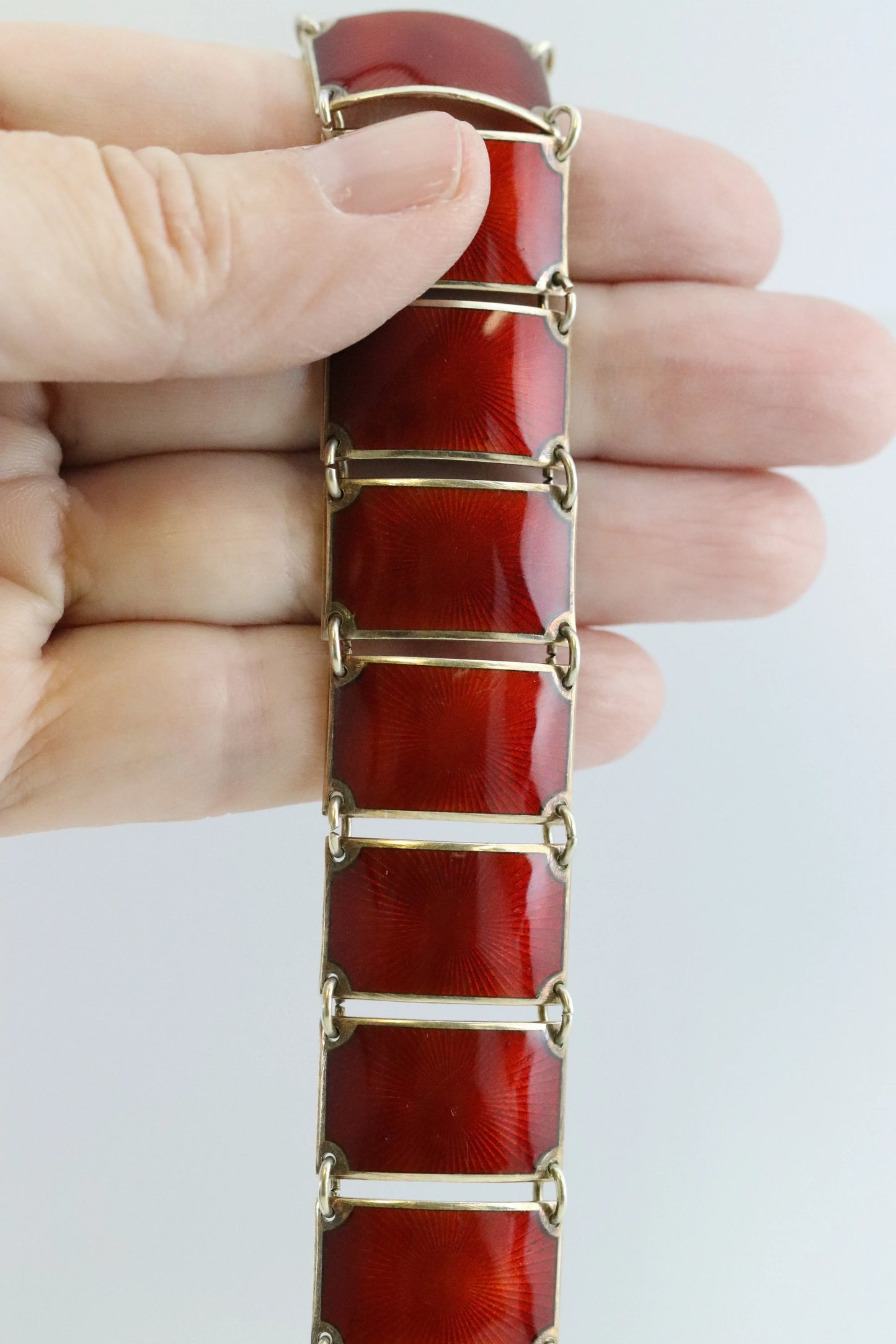 SOLD OUT: Vintage David Andersen Enamel Jewelry | Wide Red Guilloche Enamel Bracelet - Carmel Fine Silver Jewelry